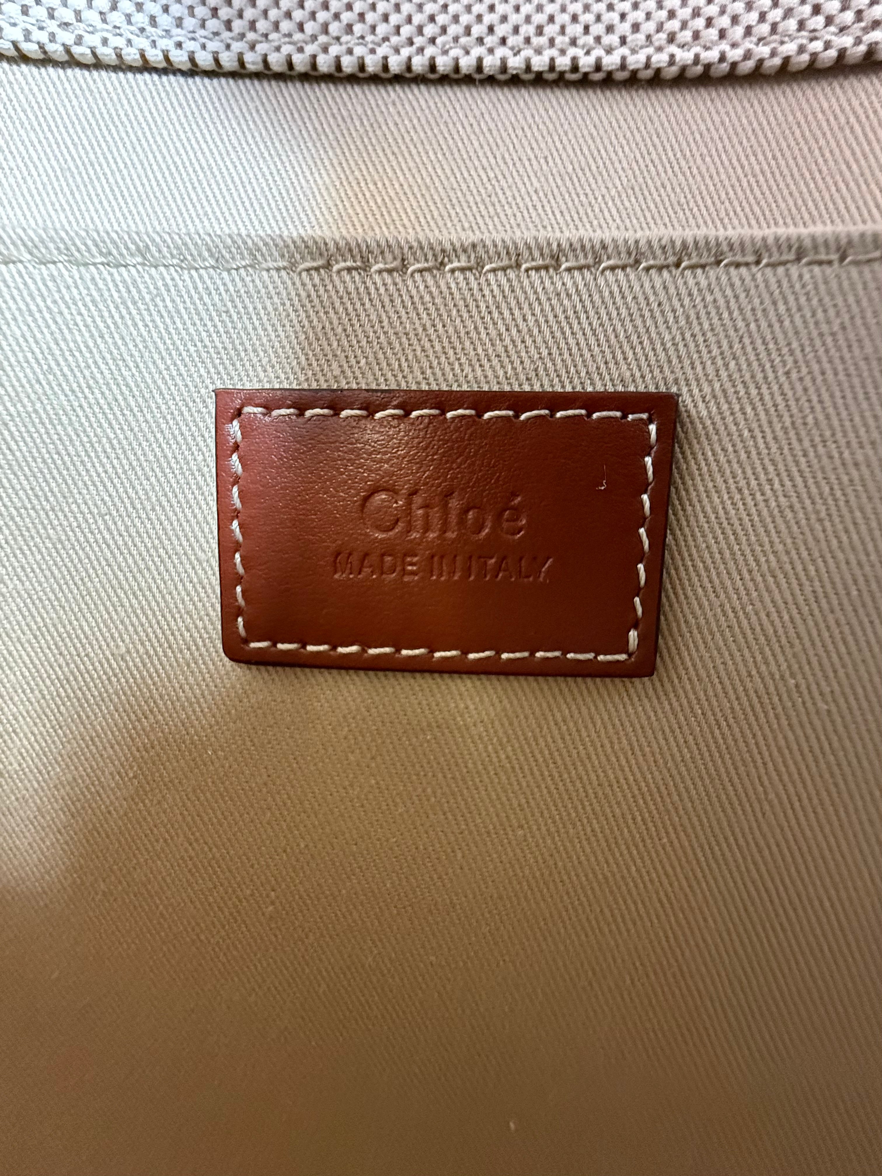 Chloé Medium Woody Tote, White & Brown, Like New