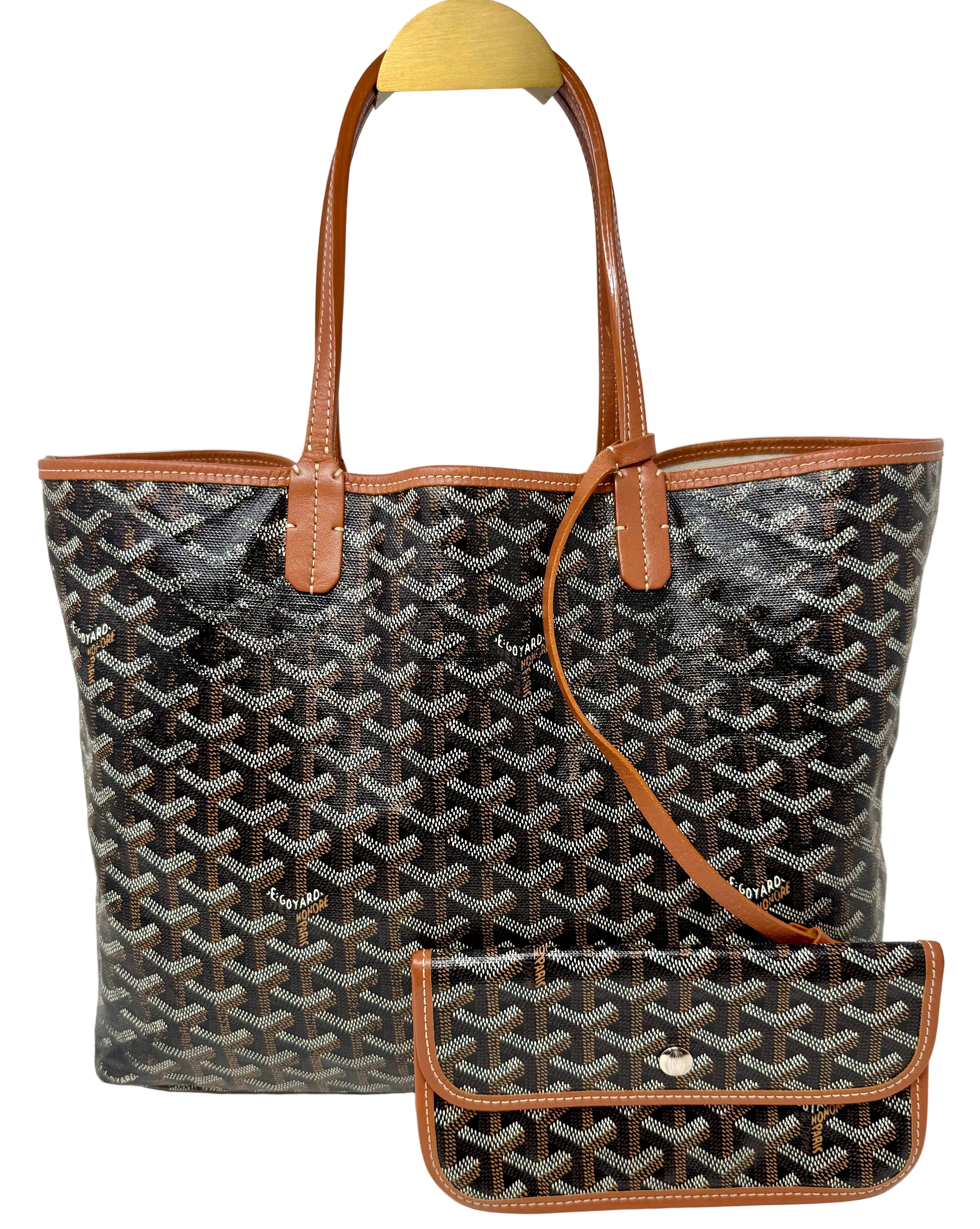 Goyard St. Louis PM Tote – Black Gold with Attached Pouch