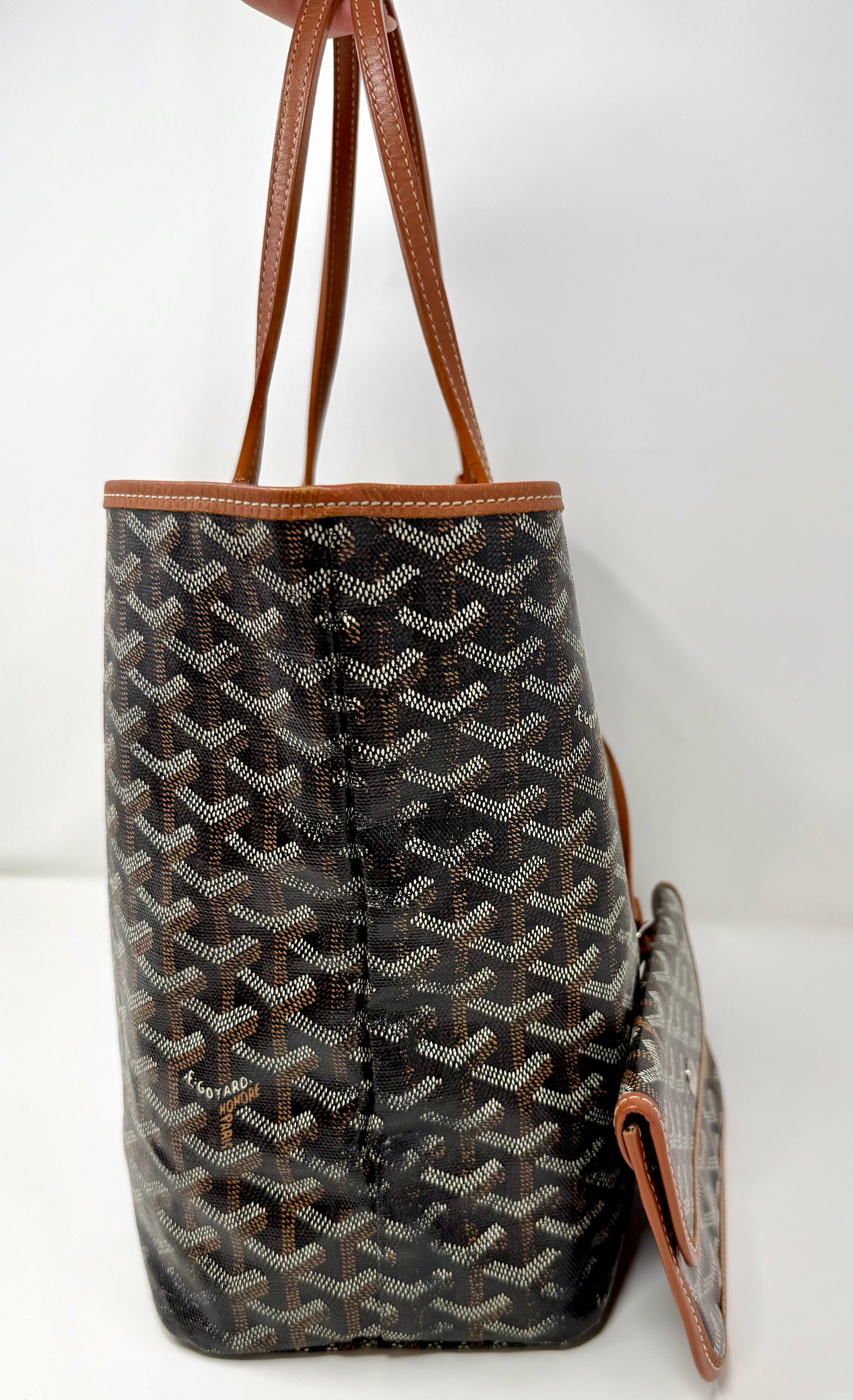 Goyard St. Louis PM Tote – Black Gold with Attached Pouch