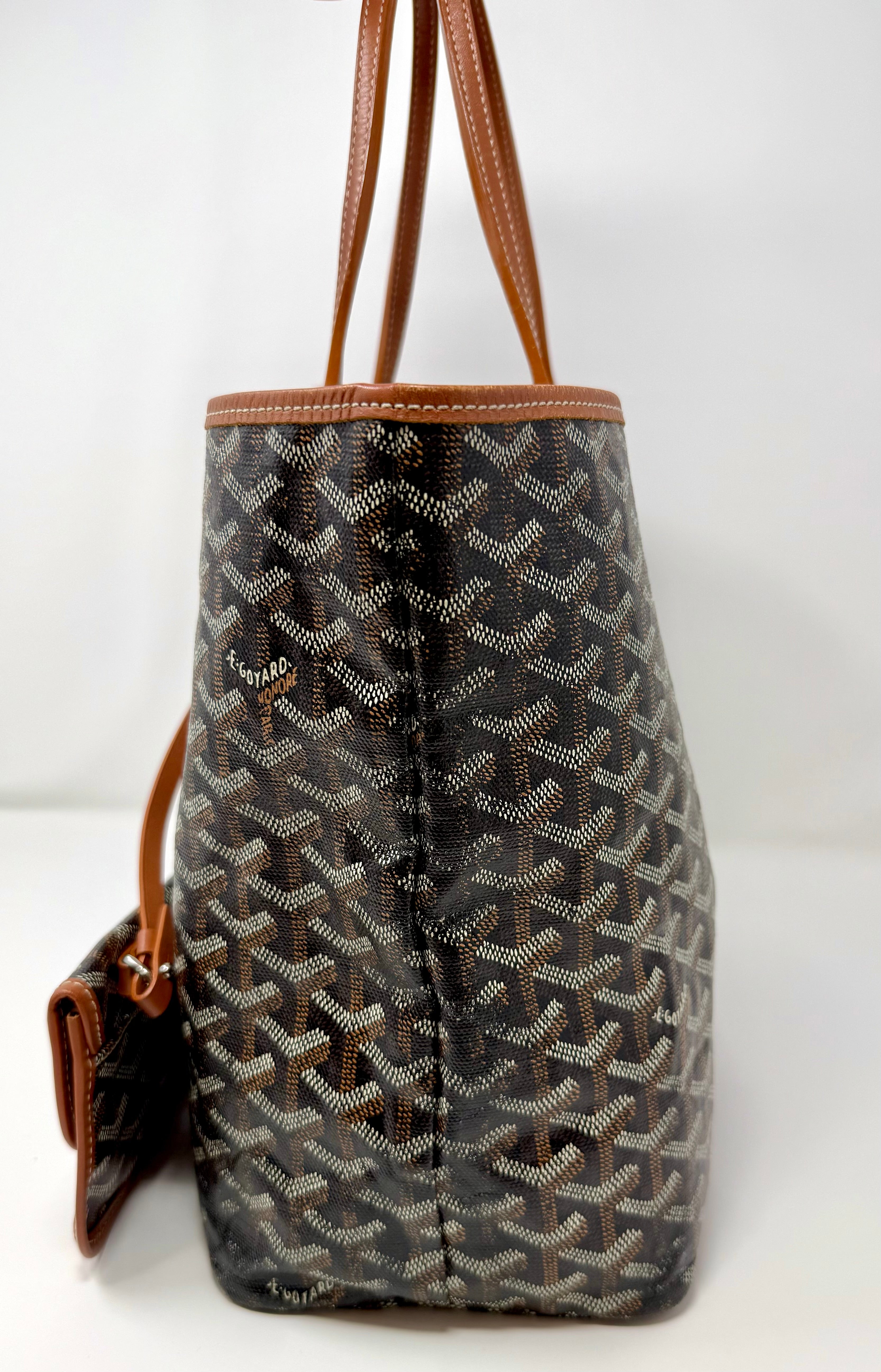 Goyard St. Louis PM Tote – Black Gold with Attached Pouch