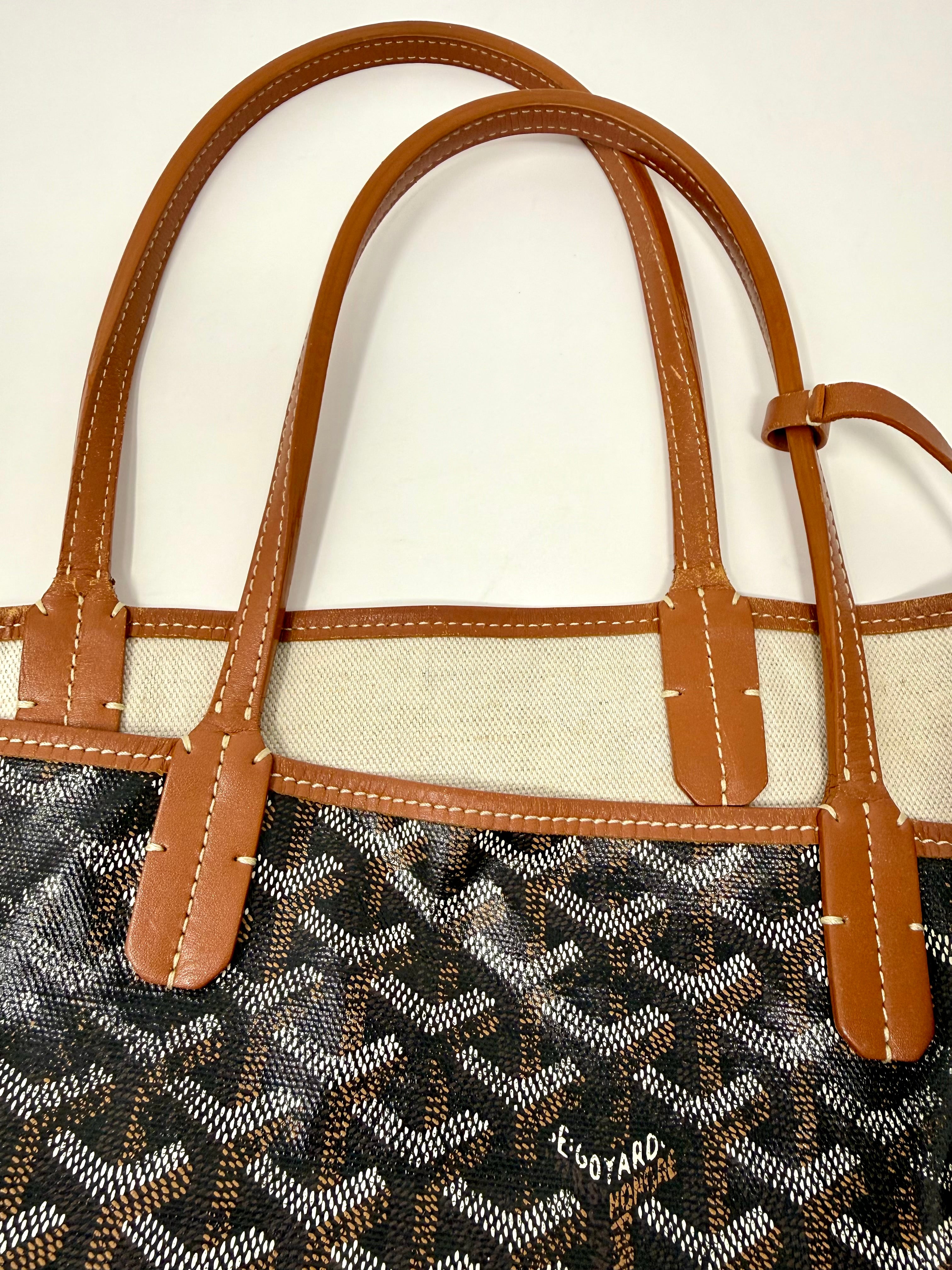 Goyard St. Louis PM Tote – Black Gold with Attached Pouch