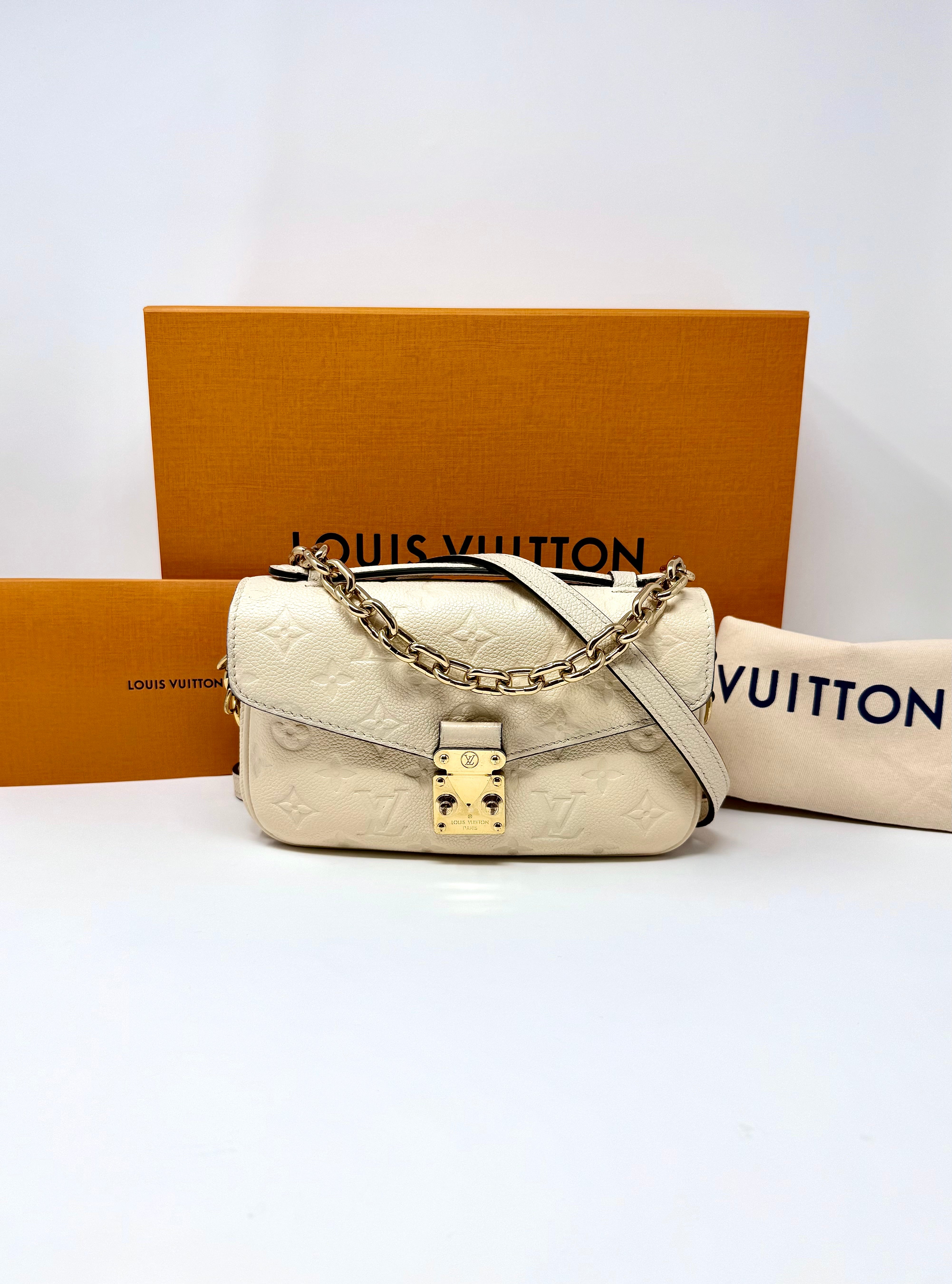 Louis Vuitton East West Pochette Métis – Monogram Empreinte Leather (Creme Beige) with Gold Hardware