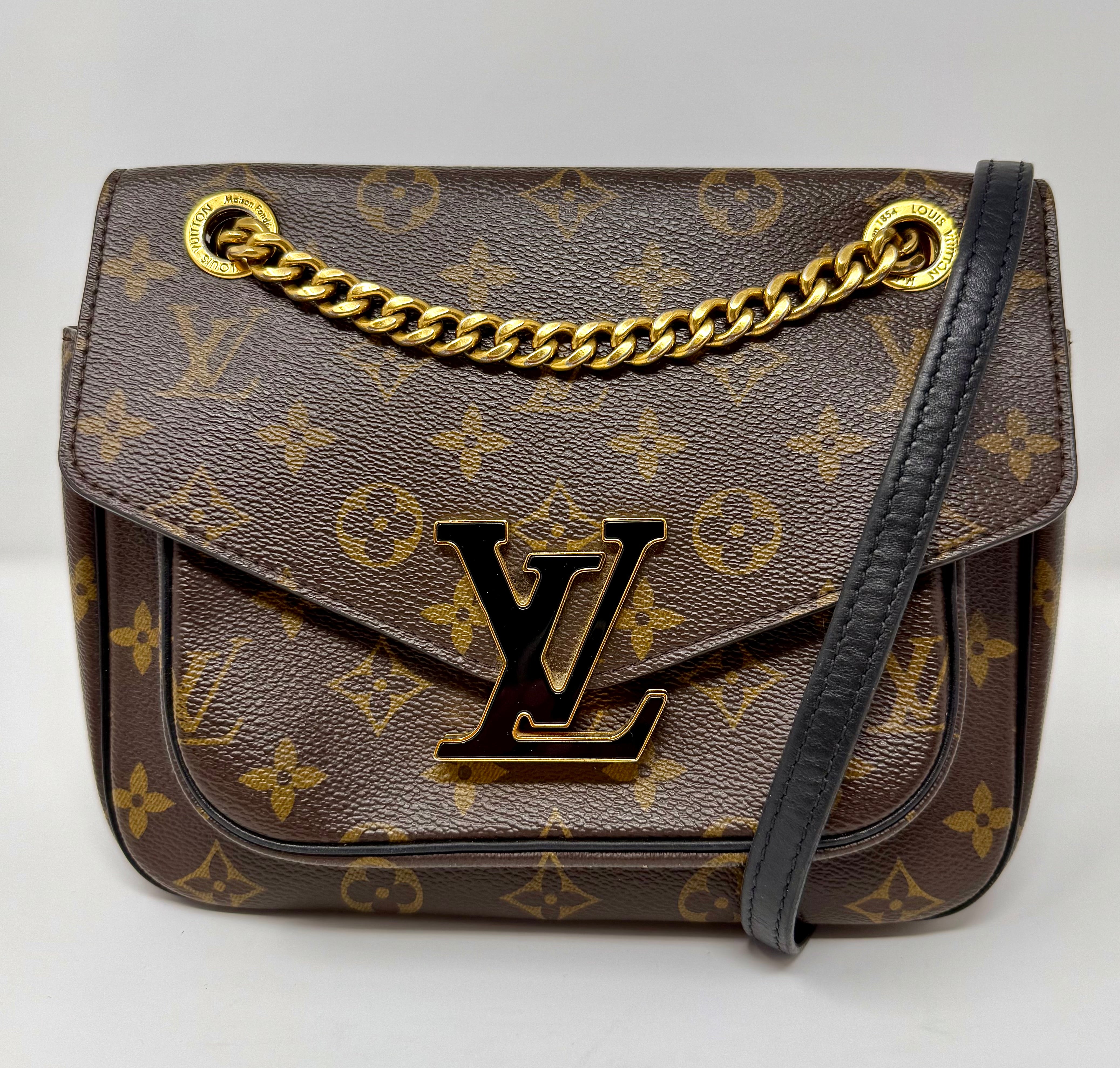 Louis Vuitton Passy – Monogram Canvas, Black Leather Trim, Gold Hardware