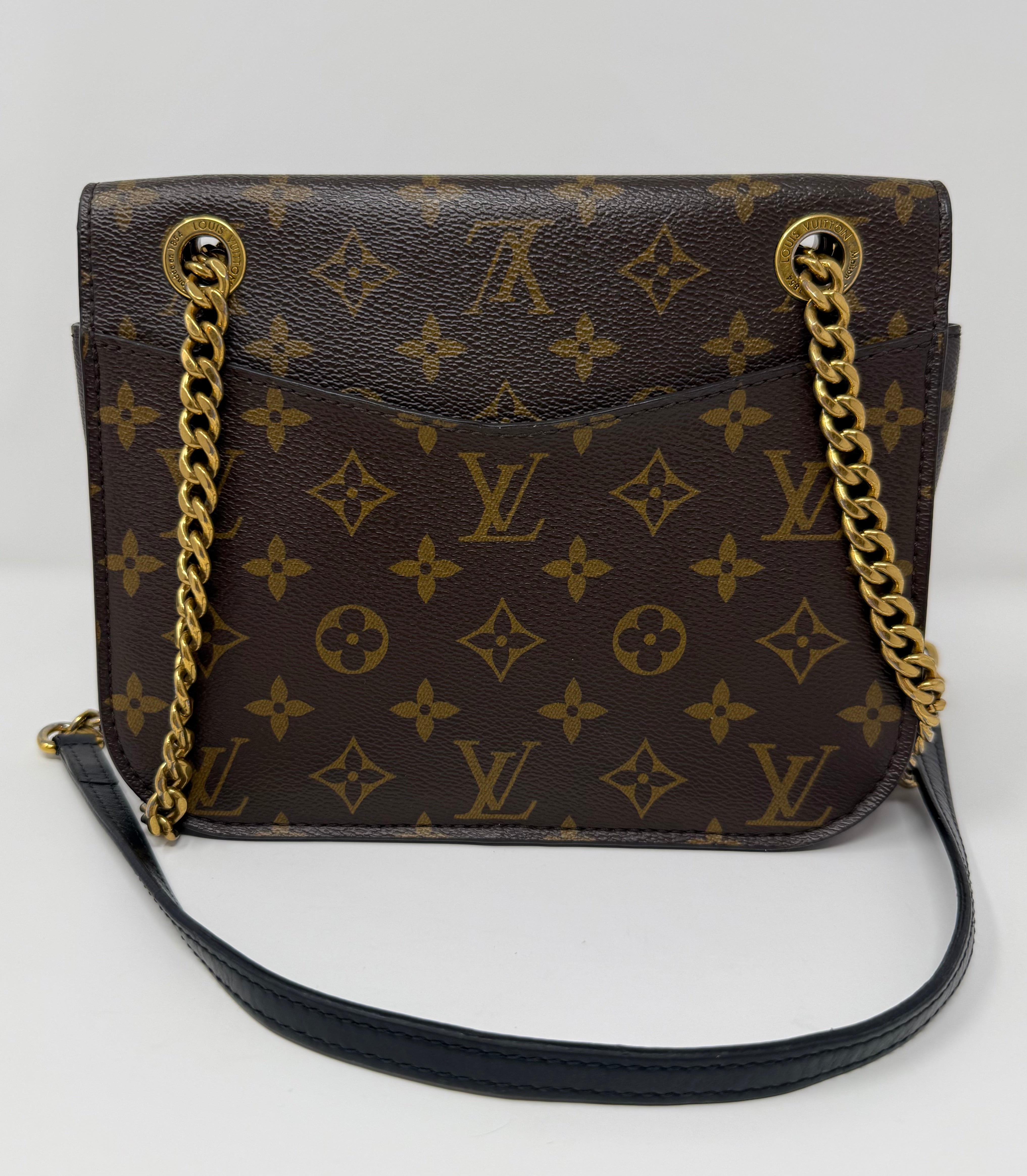 Louis Vuitton Passy – Monogram Canvas, Black Leather Trim, Gold Hardware