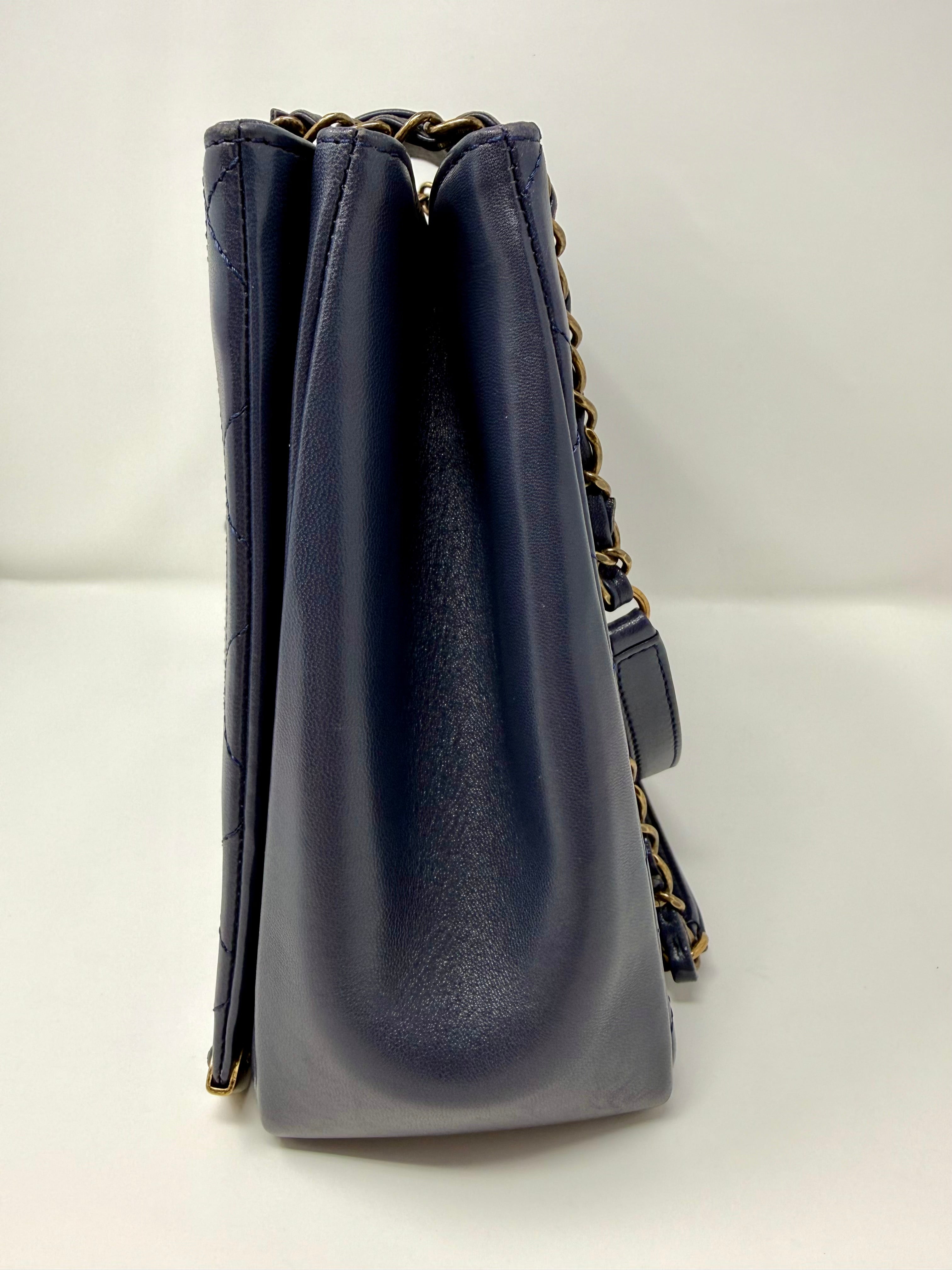 Chanel Around The Corner Quilted Lambskin Tote Bag, Navy
