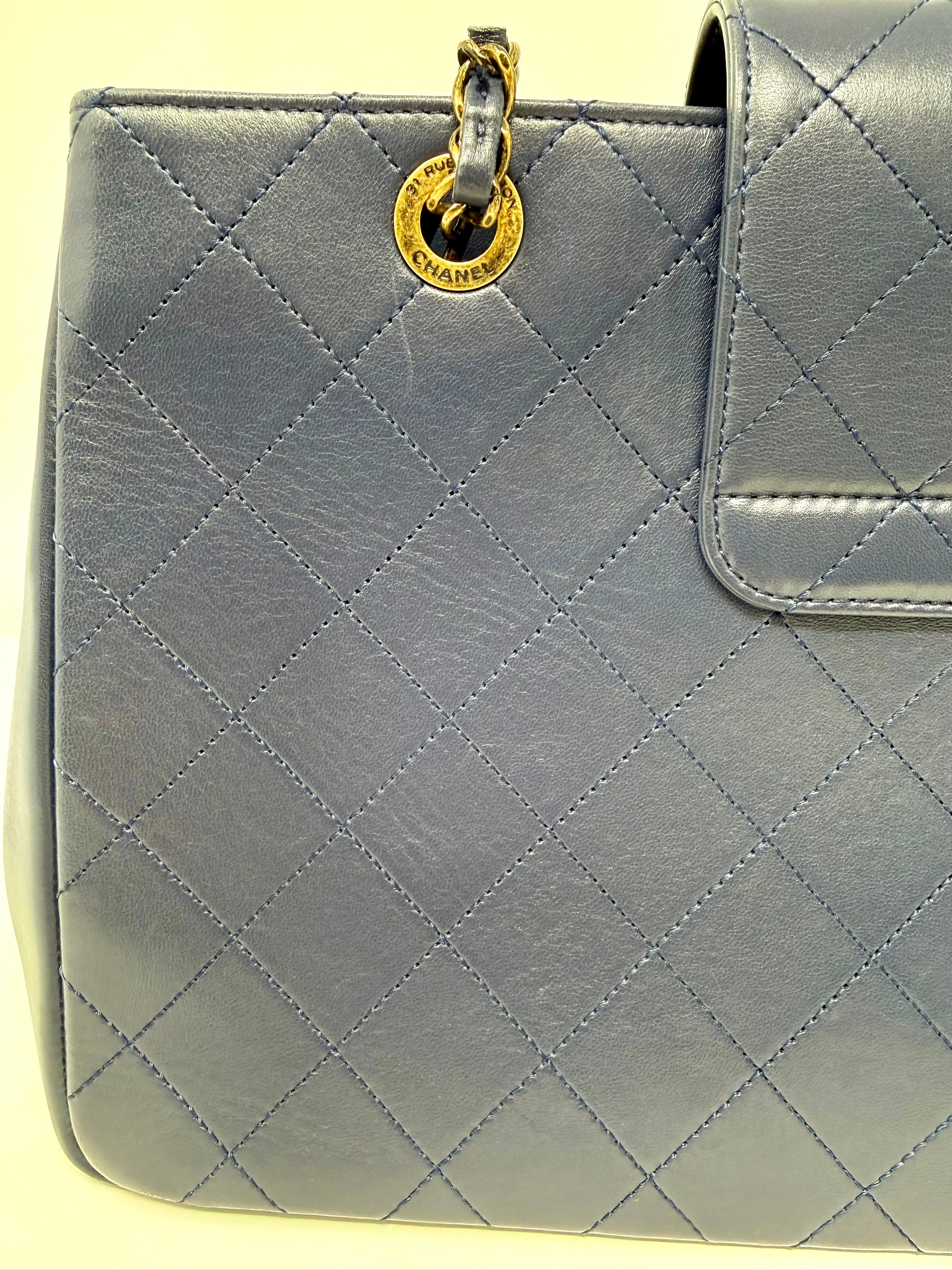 Chanel Around The Corner Quilted Lambskin Tote Bag, Navy