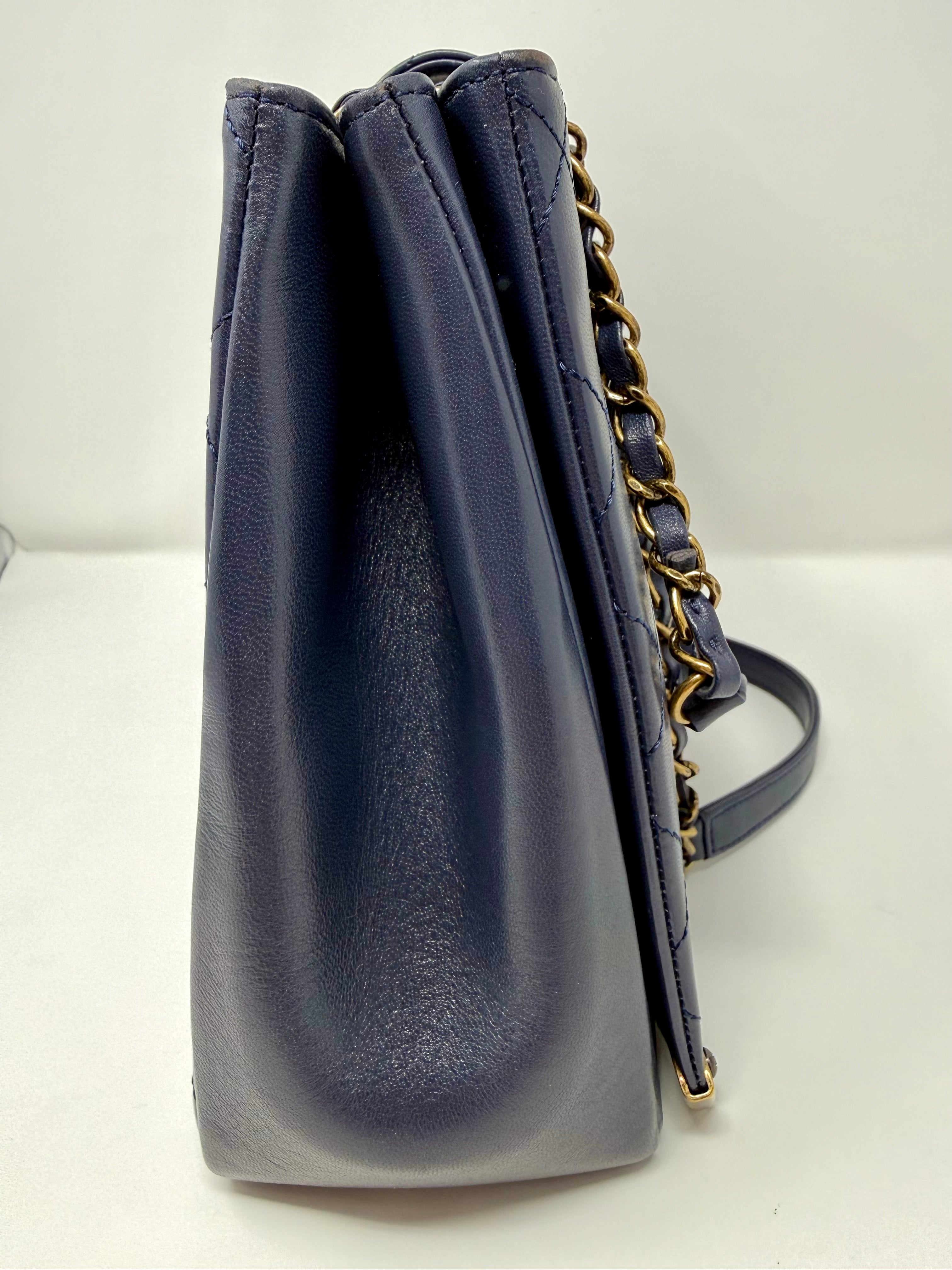 Chanel Around The Corner Quilted Lambskin Tote Bag, Navy