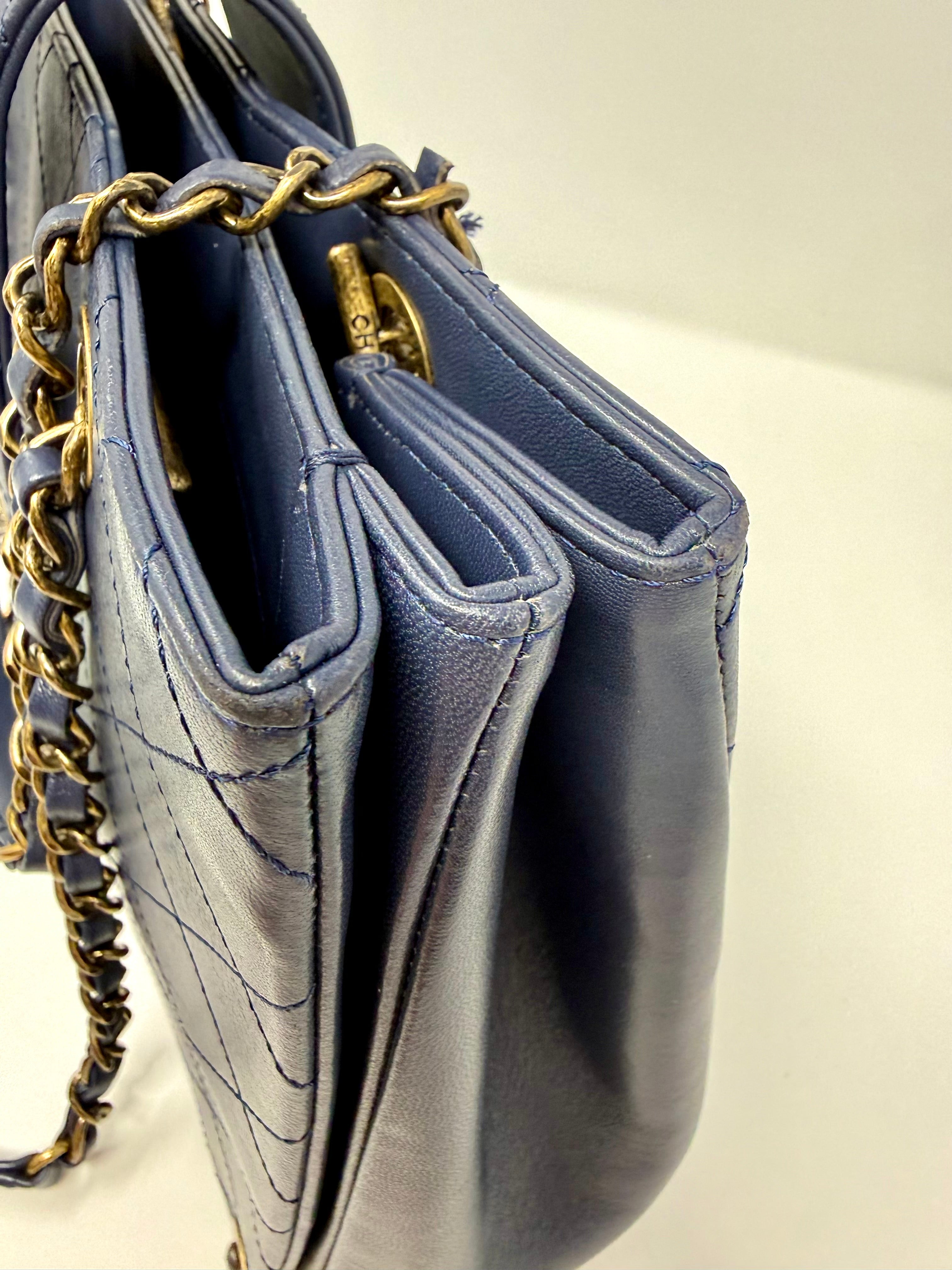 Chanel Around The Corner Quilted Lambskin Tote Bag, Navy