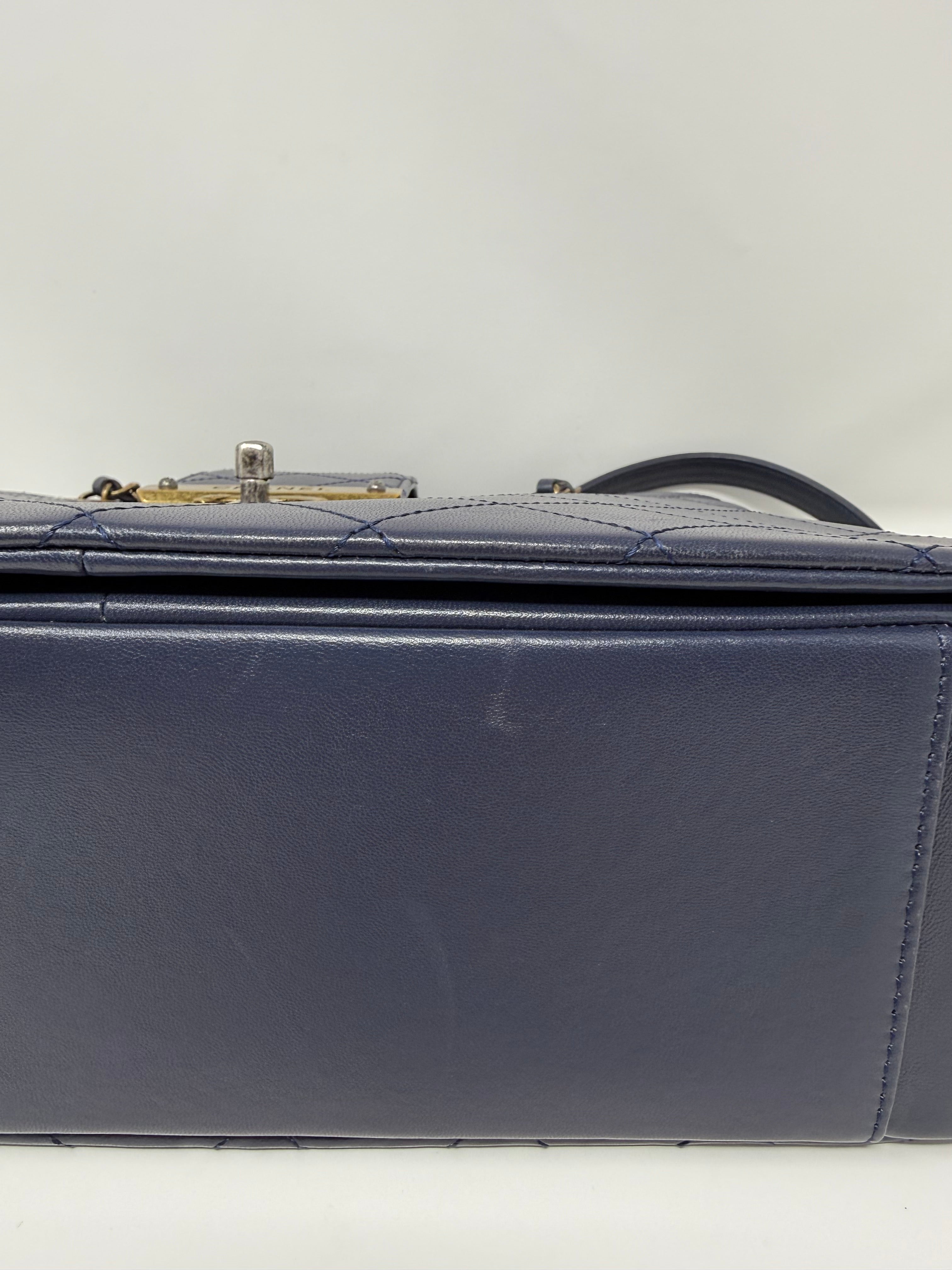 Chanel Around The Corner Quilted Lambskin Tote Bag, Navy