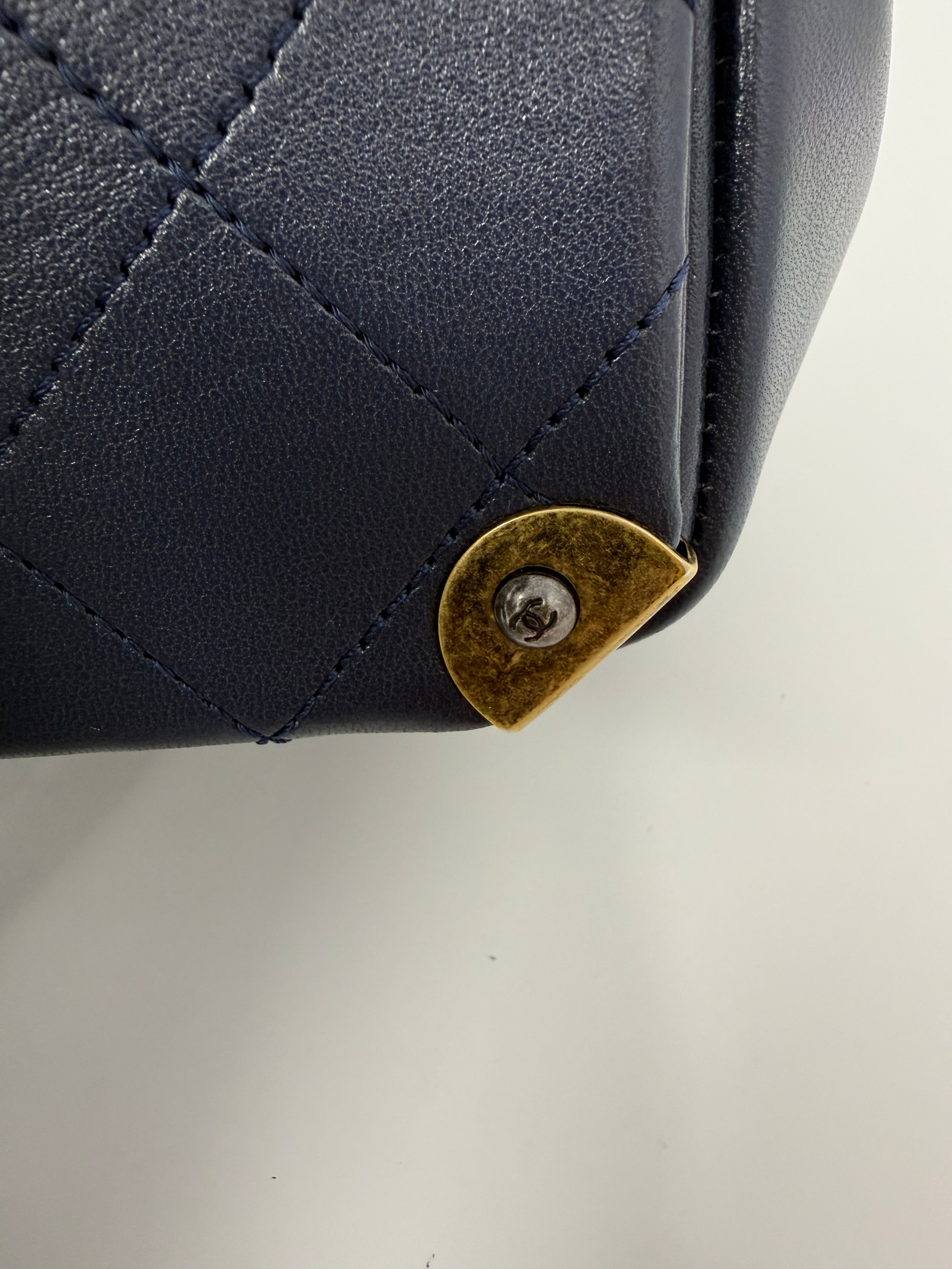 Chanel Around The Corner Quilted Lambskin Tote Bag, Navy