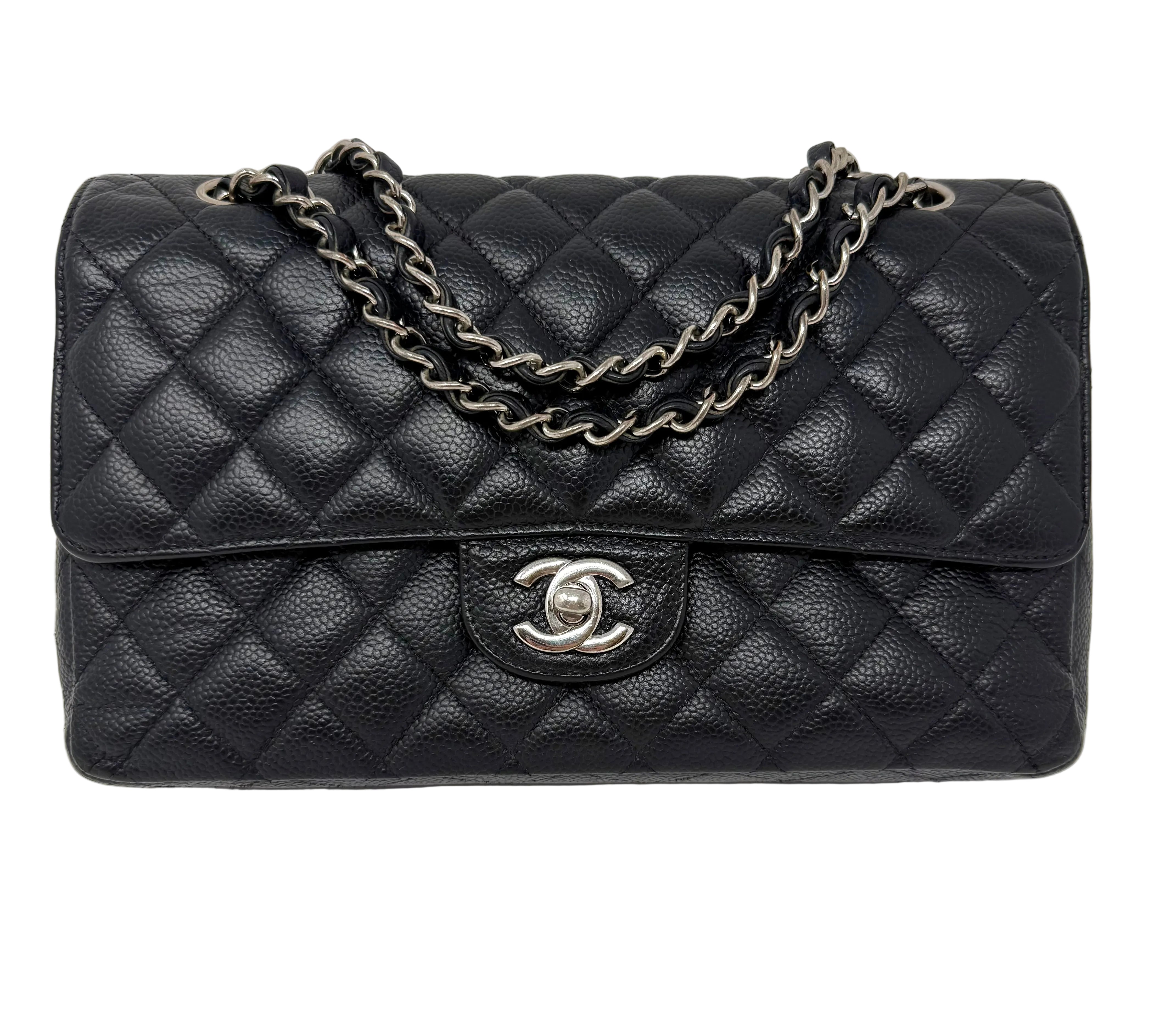 Chanel Medium Classic Double Flap – Black Caviar Leather, Silver Hardware