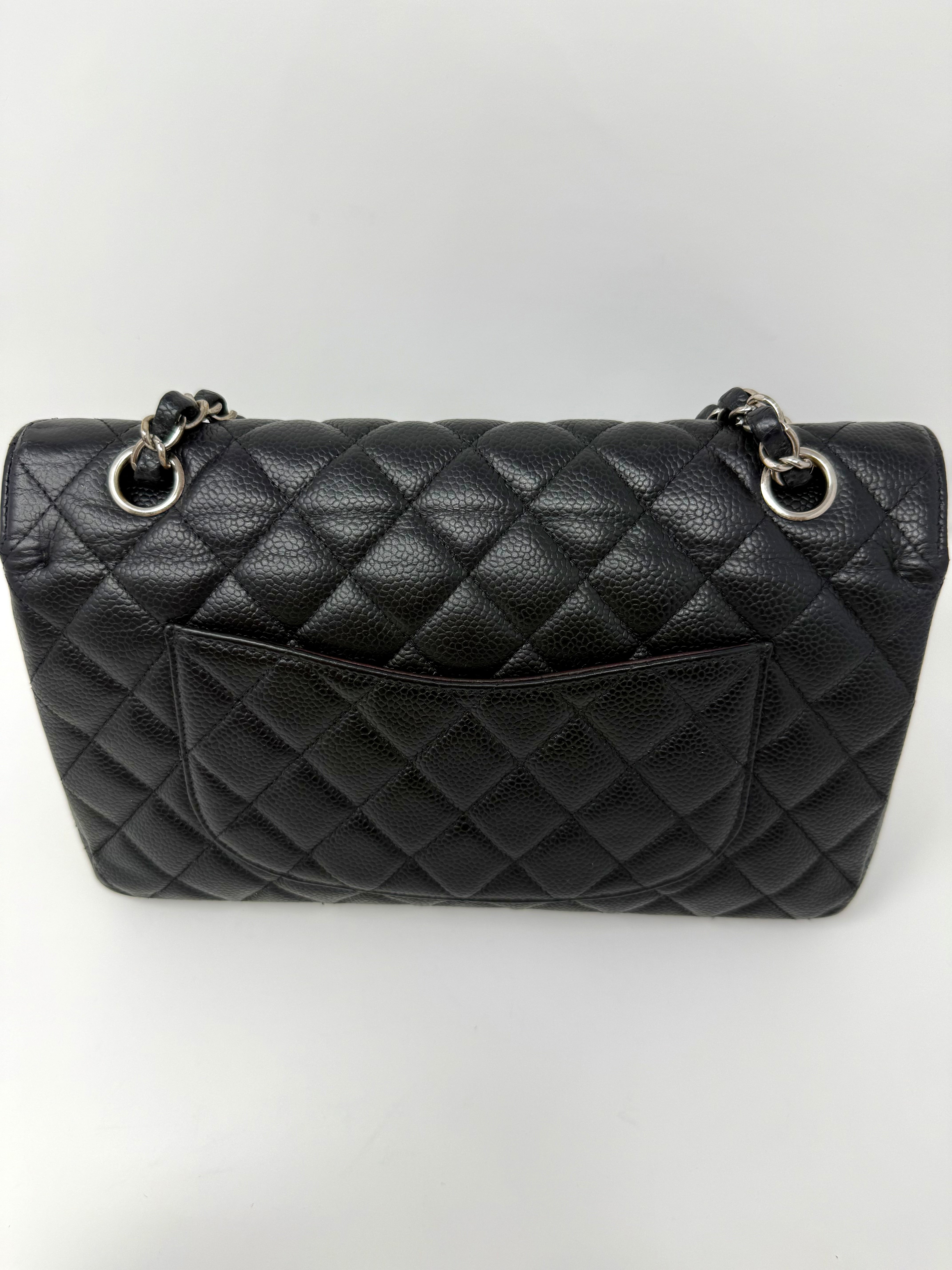 Chanel Medium Classic Double Flap – Black Caviar Leather, Silver Hardware
