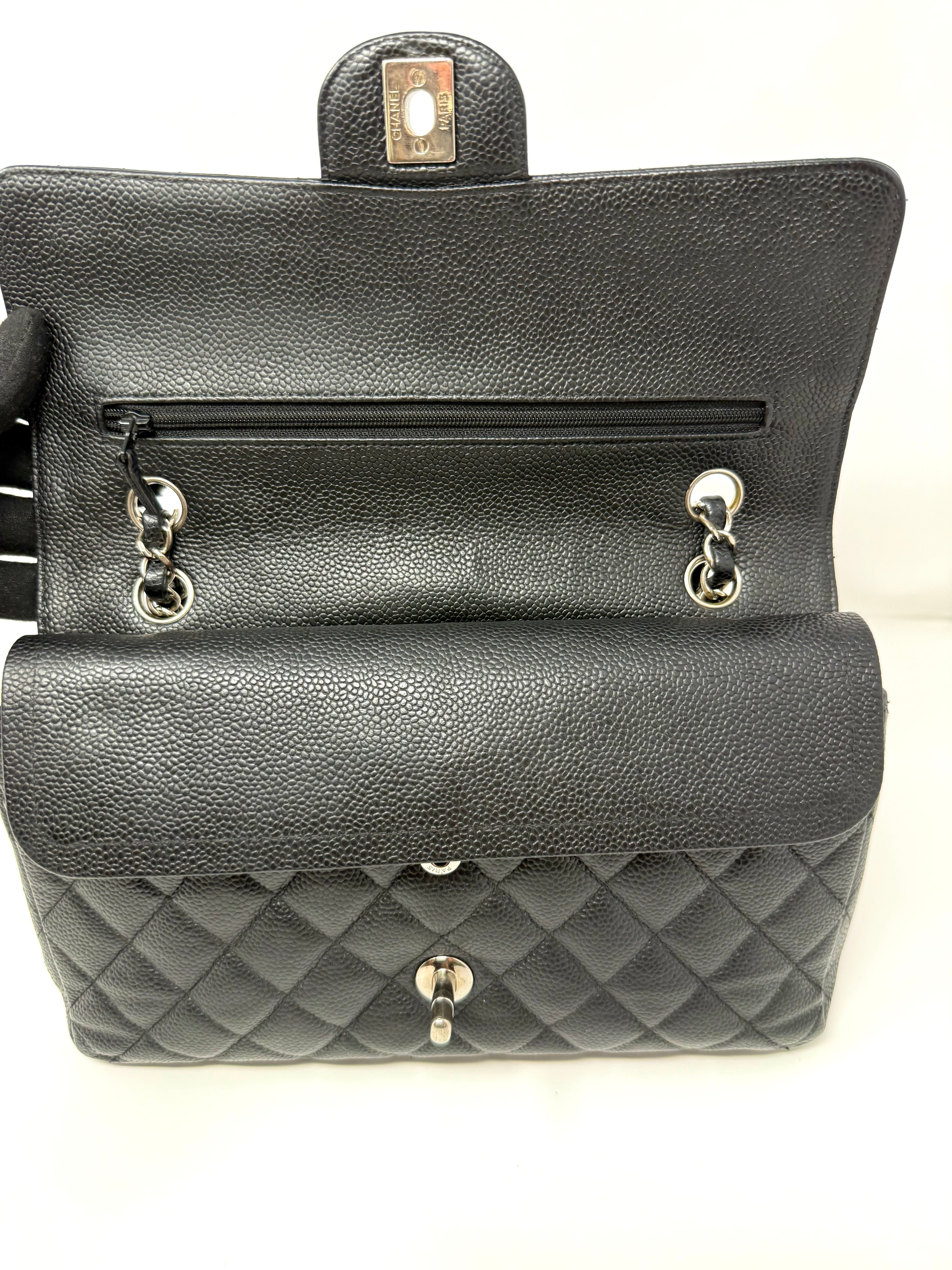 Chanel Medium Classic Double Flap – Black Caviar Leather, Silver Hardware
