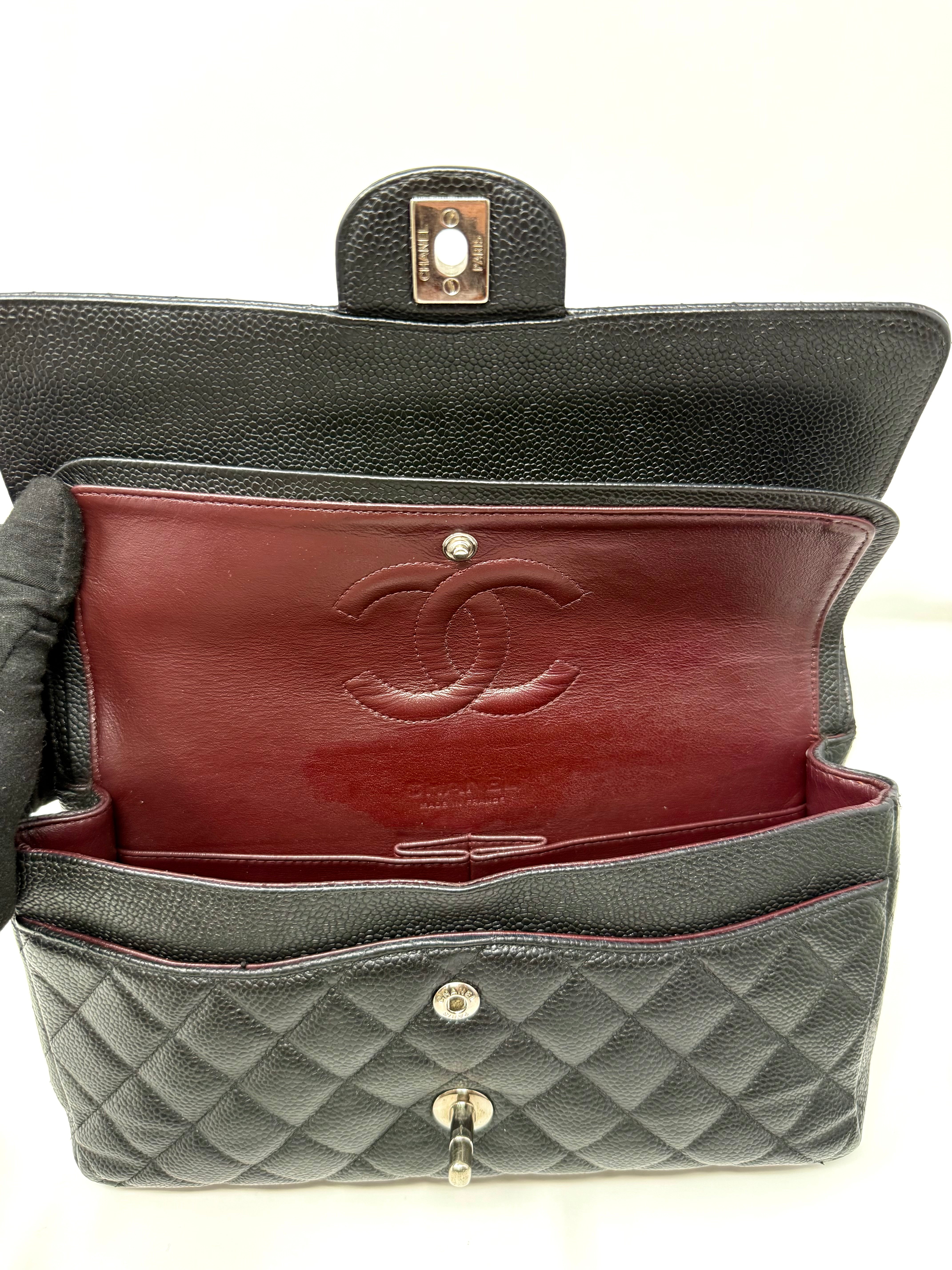 Chanel Medium Classic Double Flap – Black Caviar Leather, Silver Hardware