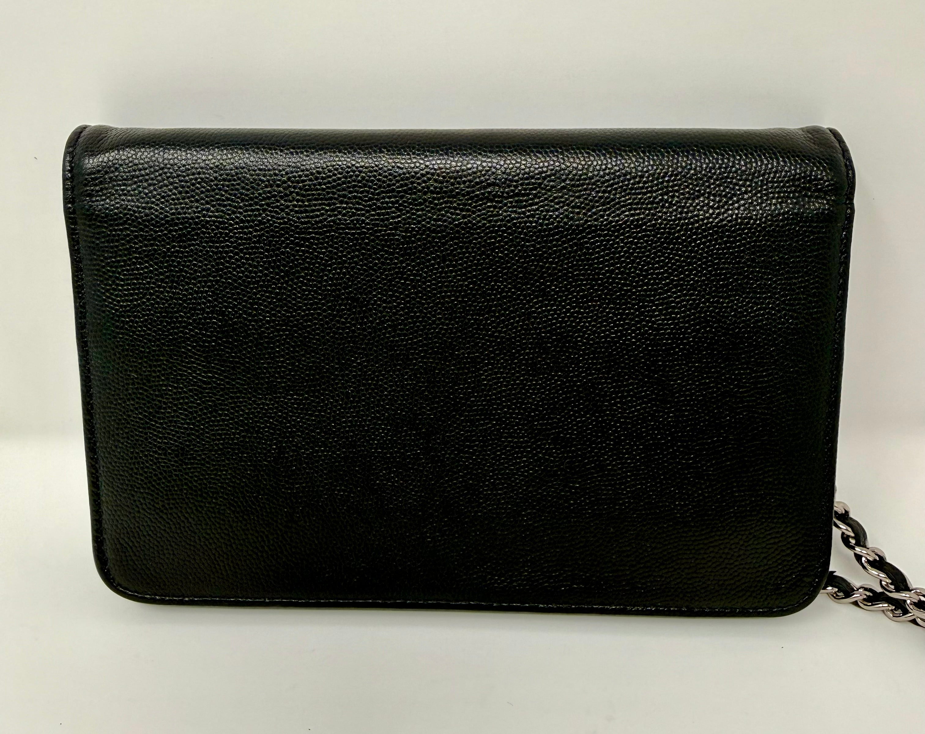 Chanel Sevruga CC Wallet on Chain (WOC) Black Caviar, Silver Hardware - Full Set