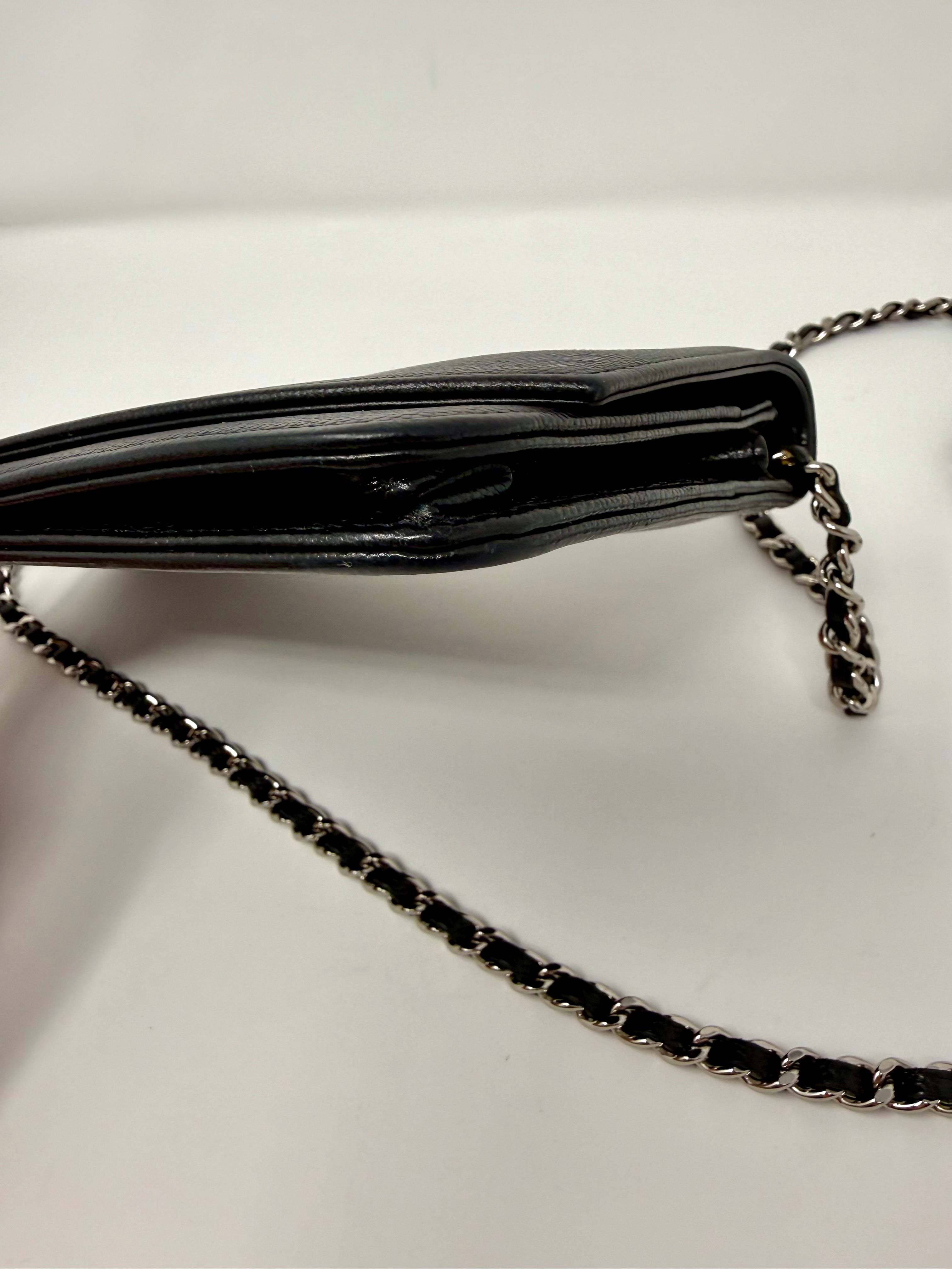 Chanel Sevruga CC Wallet on Chain (WOC) Black Caviar, Silver Hardware - Full Set