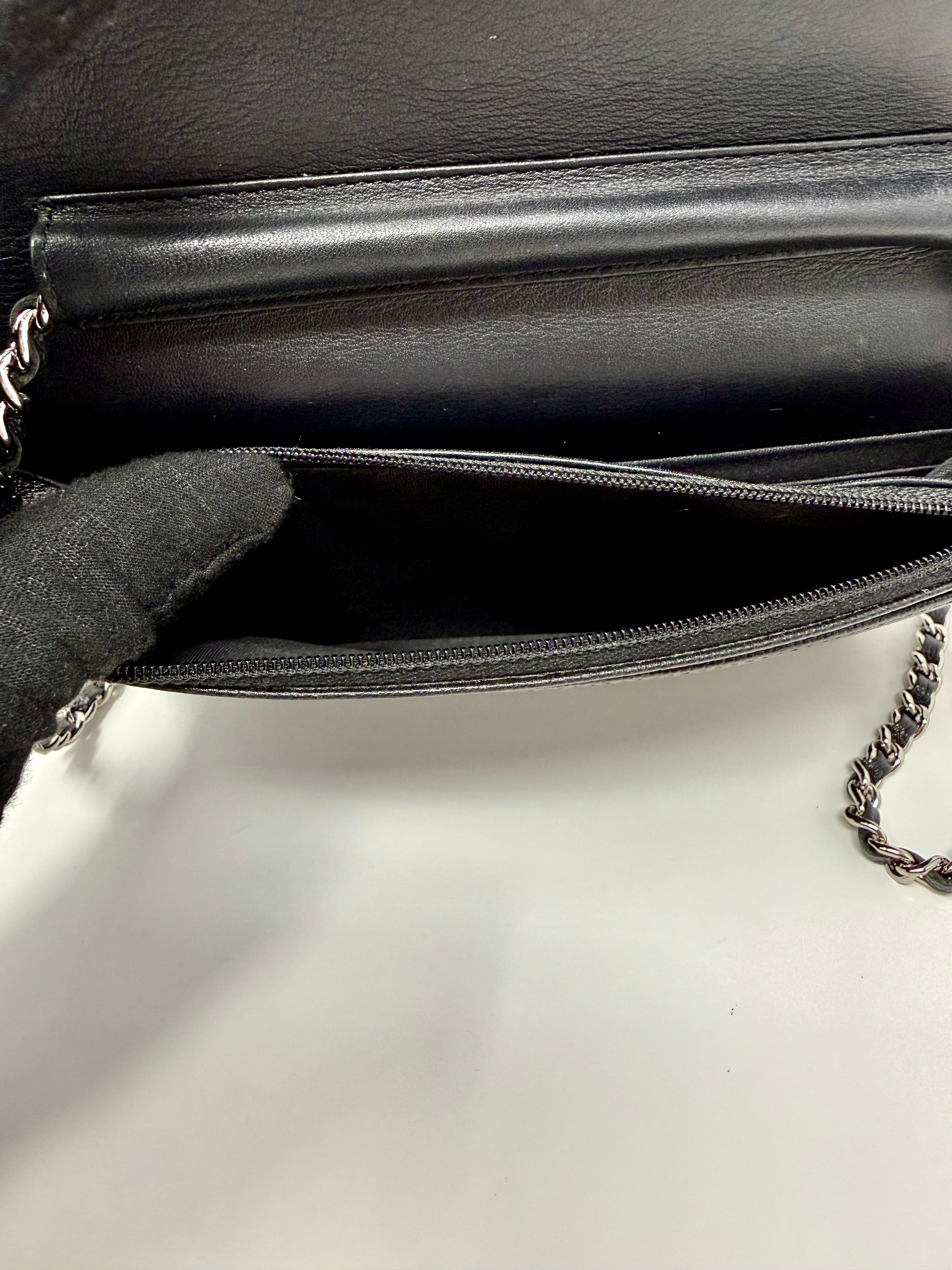 Chanel Sevruga CC Wallet on Chain (WOC) Black Caviar, Silver Hardware - Full Set