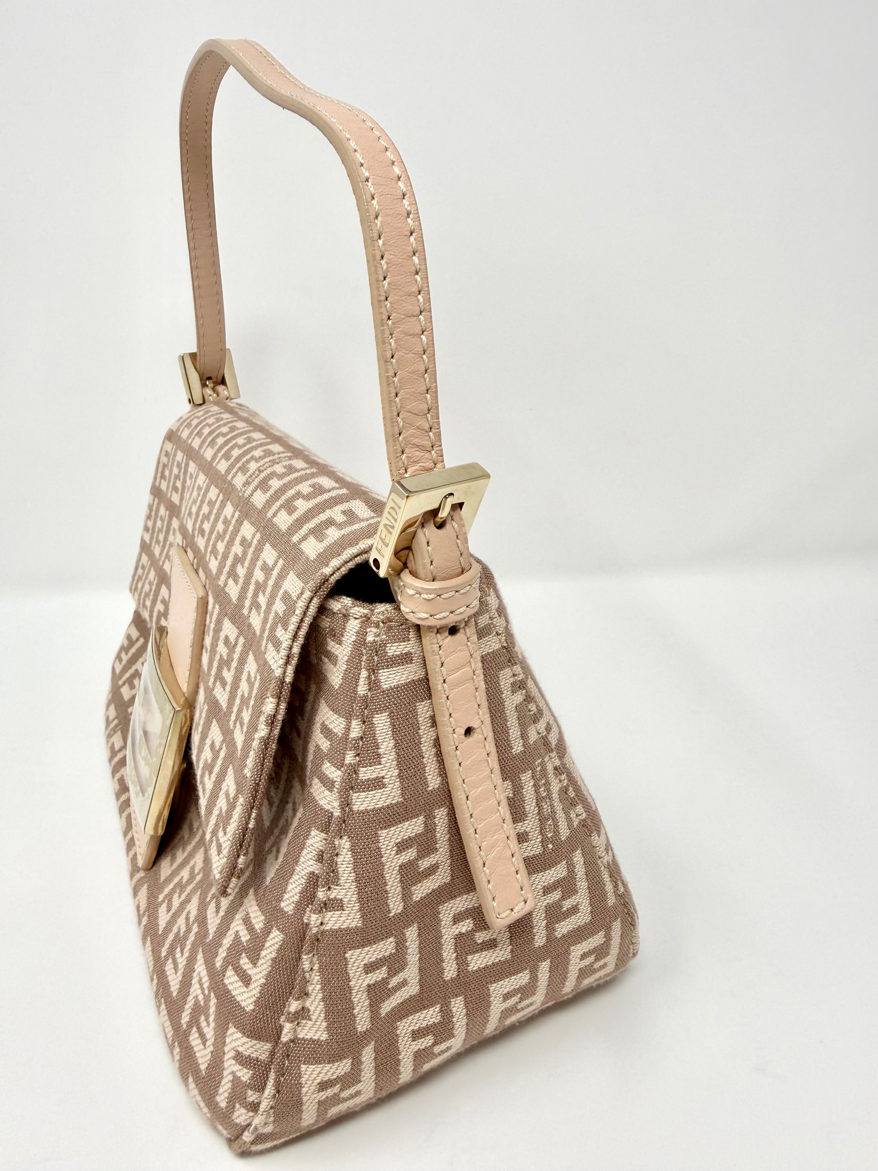 Fendi Mini Mama Baguette, Zucchino FF Canvas, Cipria Pink - Vintage