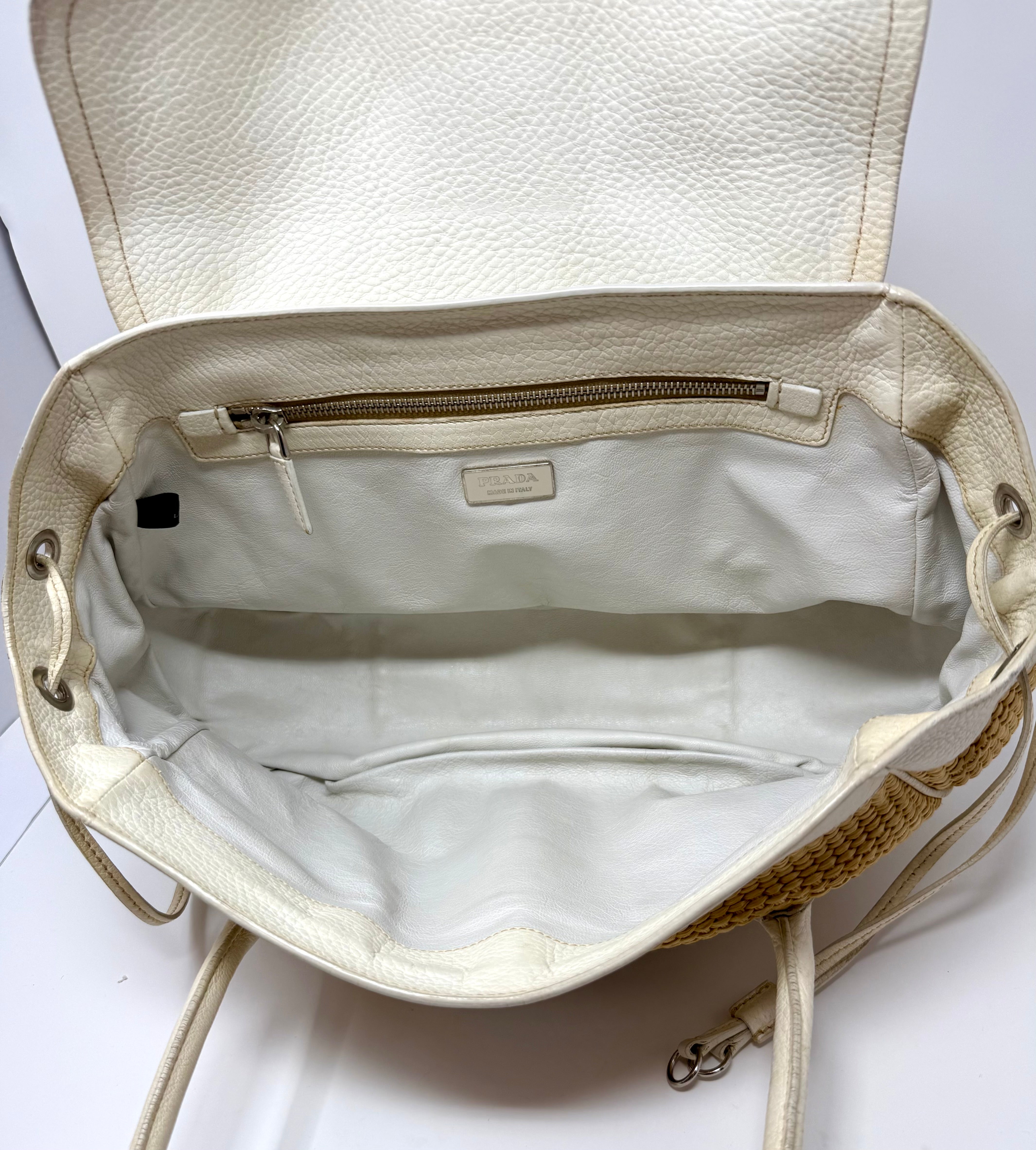 Prada Lucertola-Trimmed Paglia Shoulder Bag | Raffia & Leather | 2005