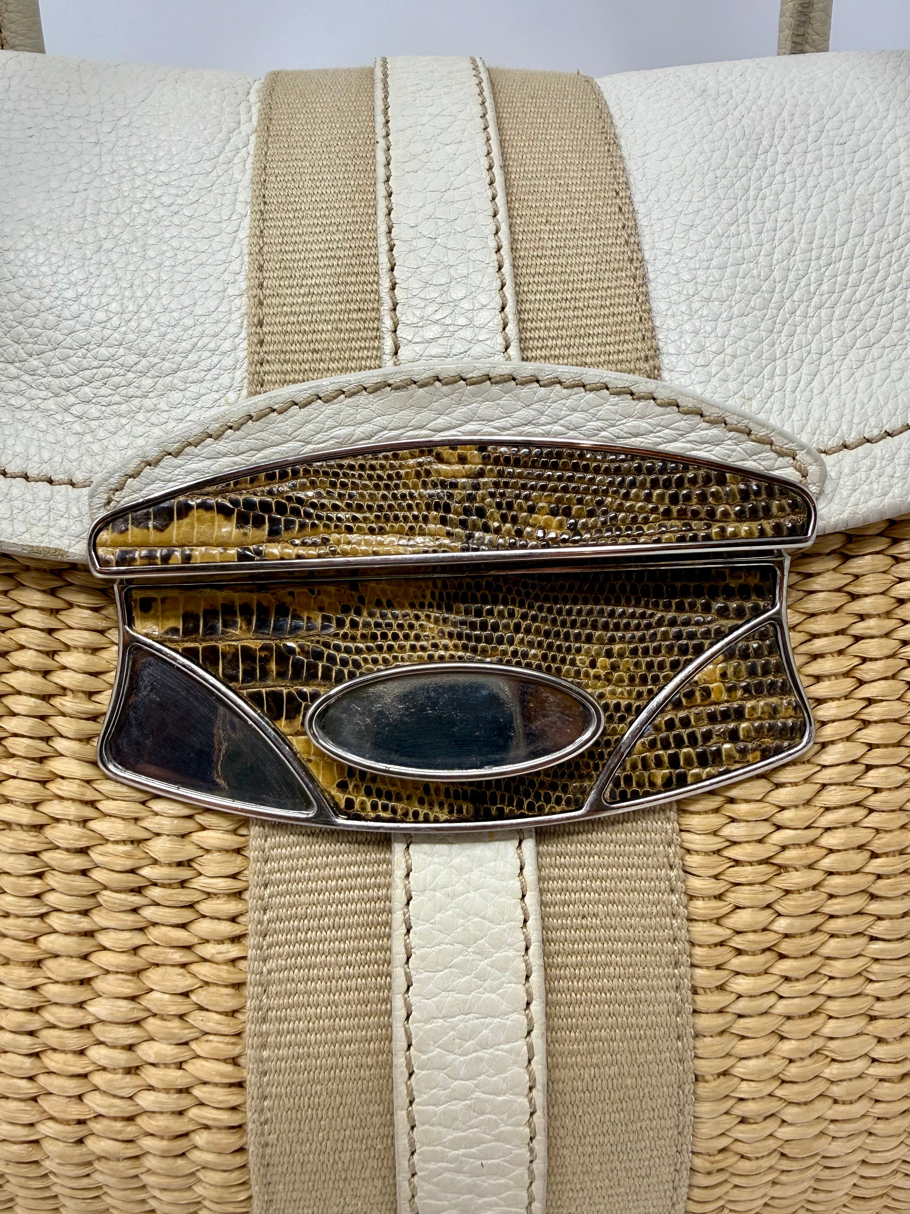 Prada Lucertola-Trimmed Paglia Shoulder Bag | Raffia & Leather | 2005