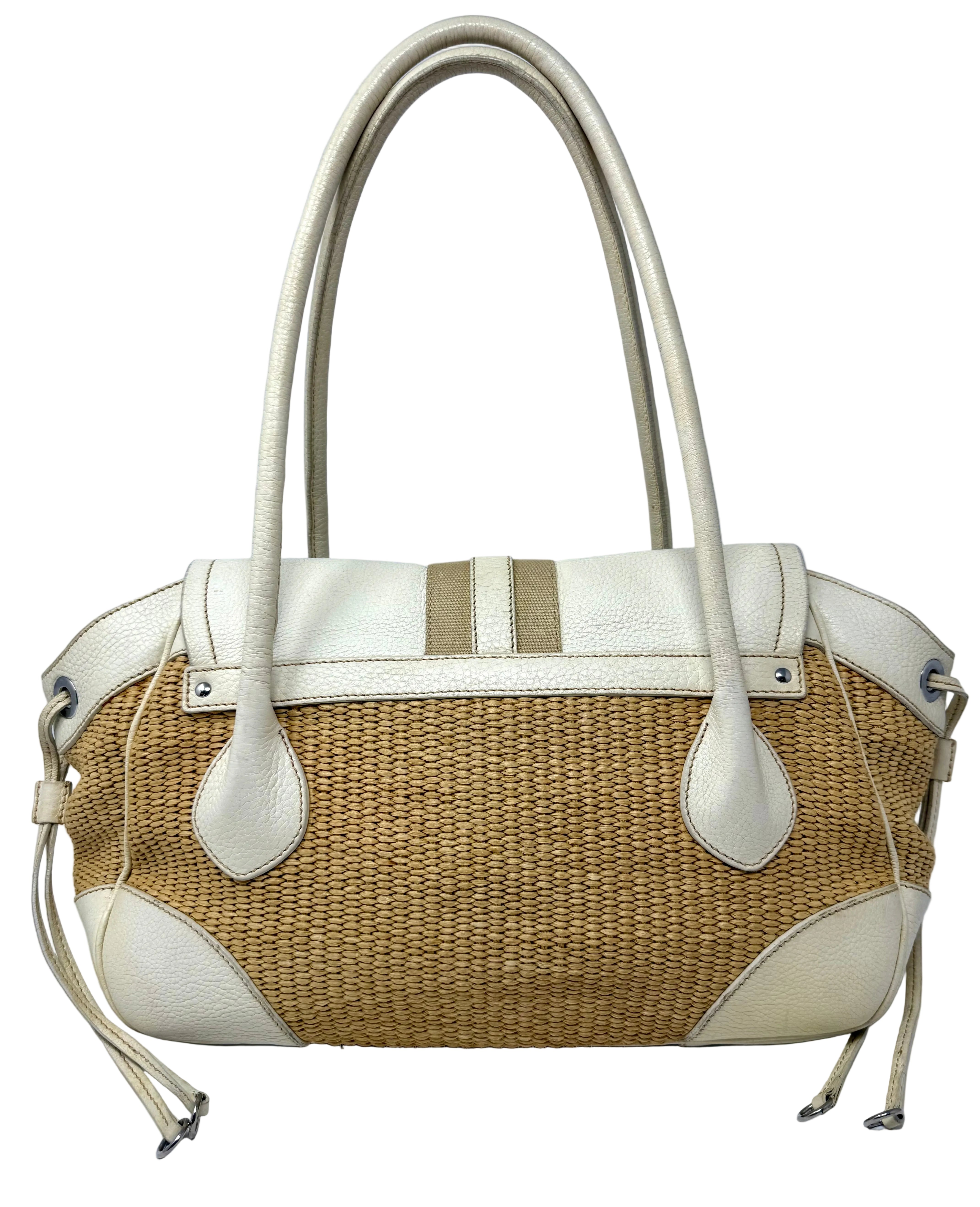 Prada Lucertola-Trimmed Paglia Shoulder Bag | Raffia & Leather | 2005