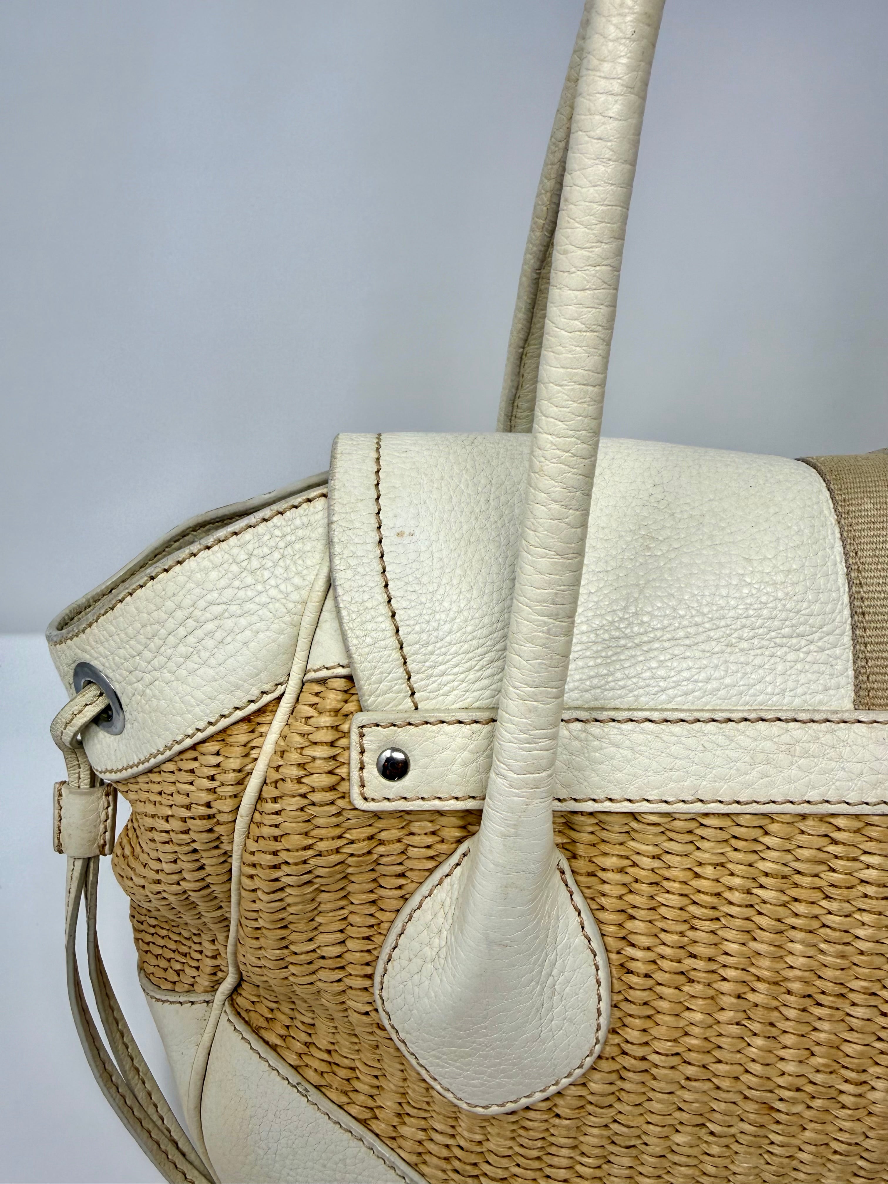 Prada Lucertola-Trimmed Paglia Shoulder Bag | Raffia & Leather | 2005