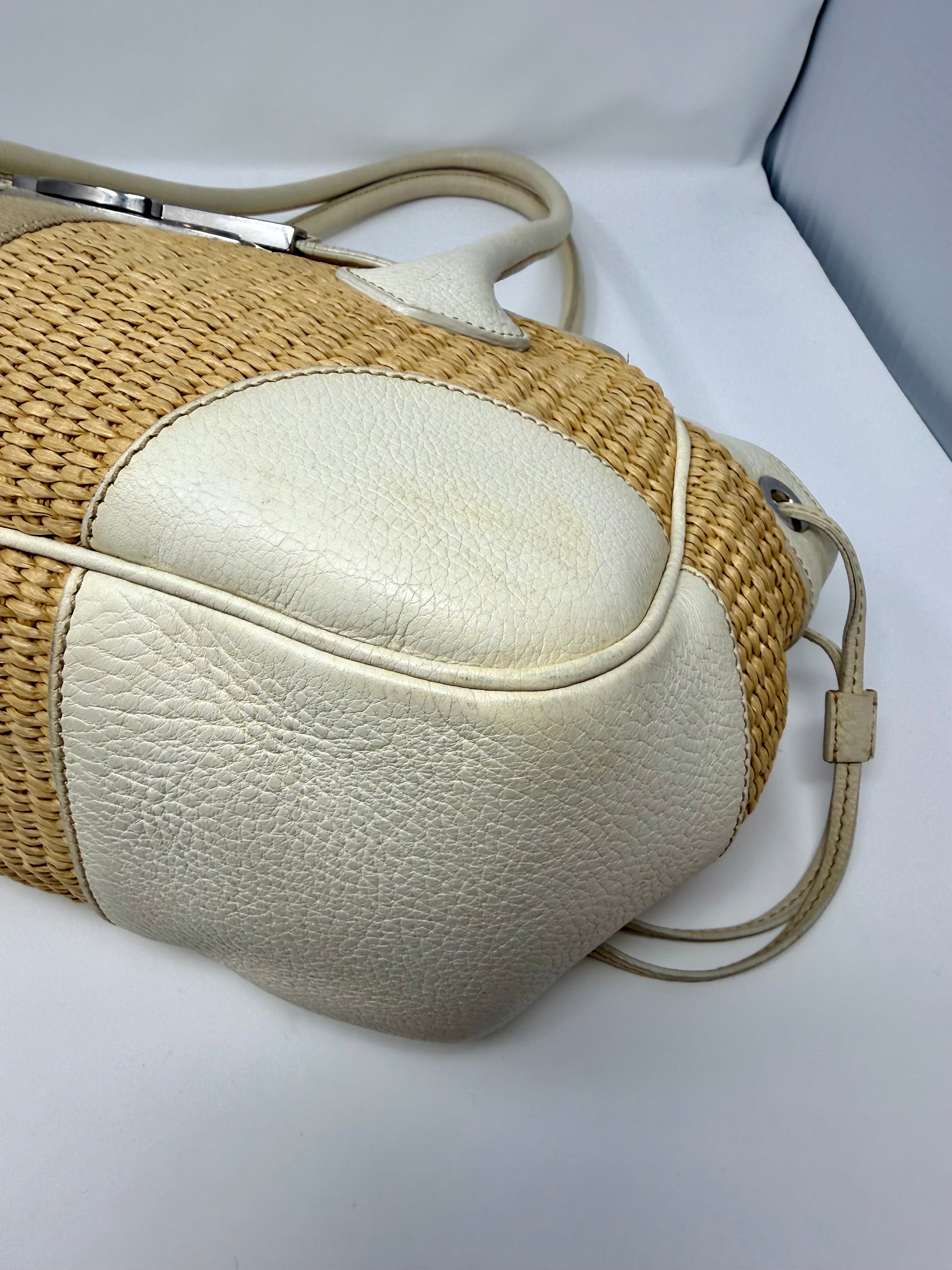 Prada Lucertola-Trimmed Paglia Shoulder Bag | Raffia & Leather | 2005