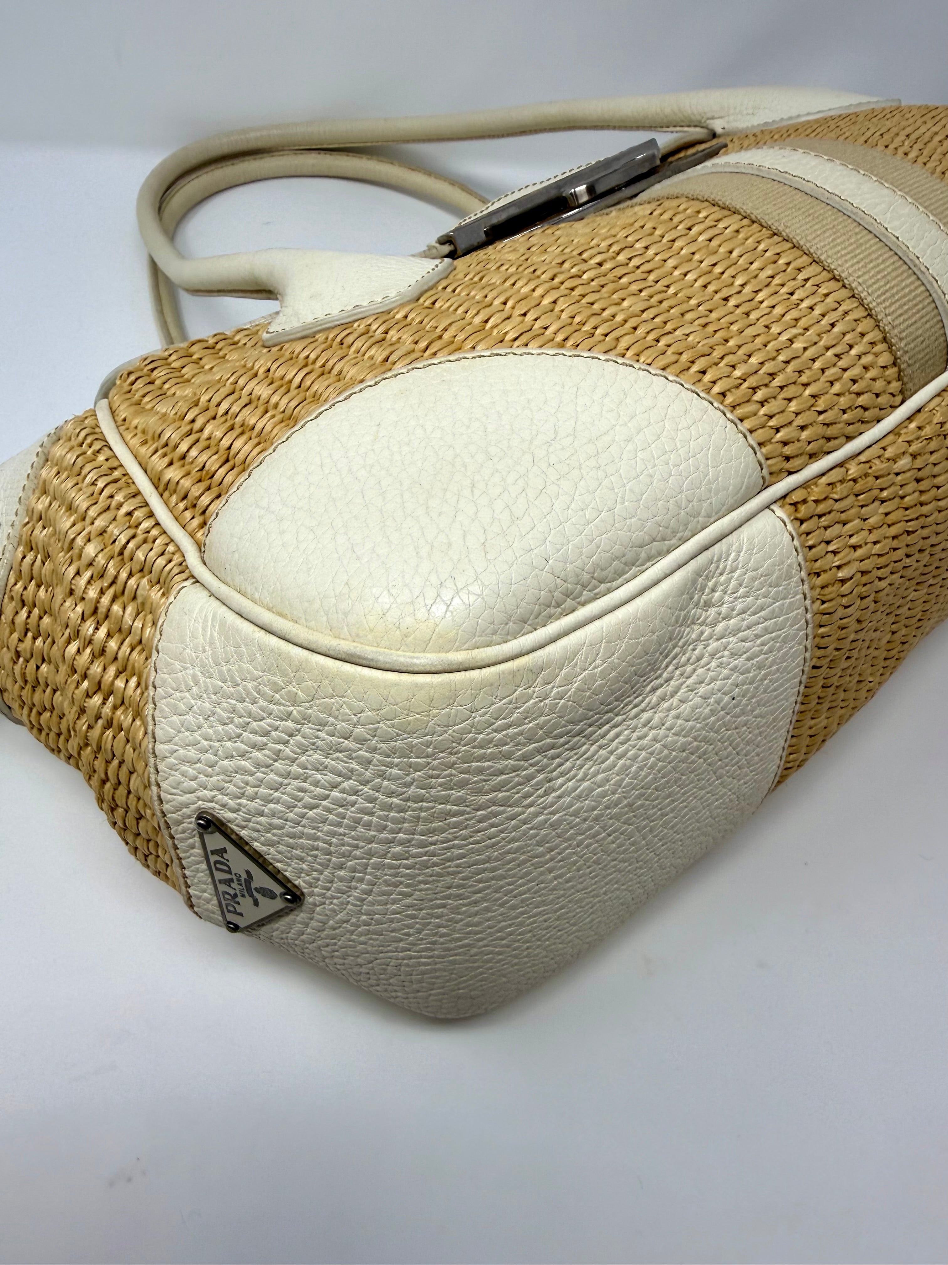 Prada Lucertola-Trimmed Paglia Shoulder Bag | Raffia & Leather | 2005