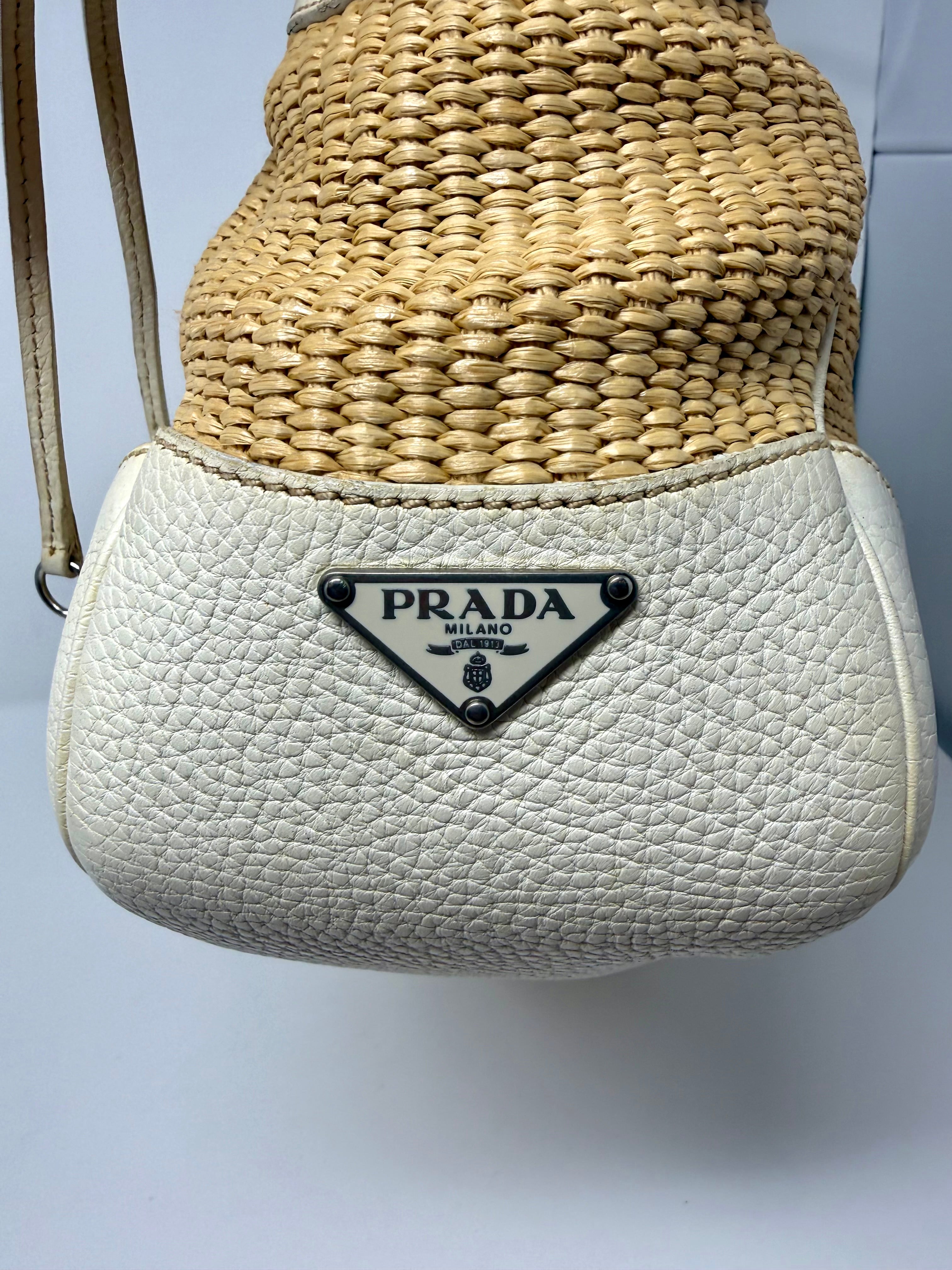 Prada Lucertola-Trimmed Paglia Shoulder Bag | Raffia & Leather | 2005