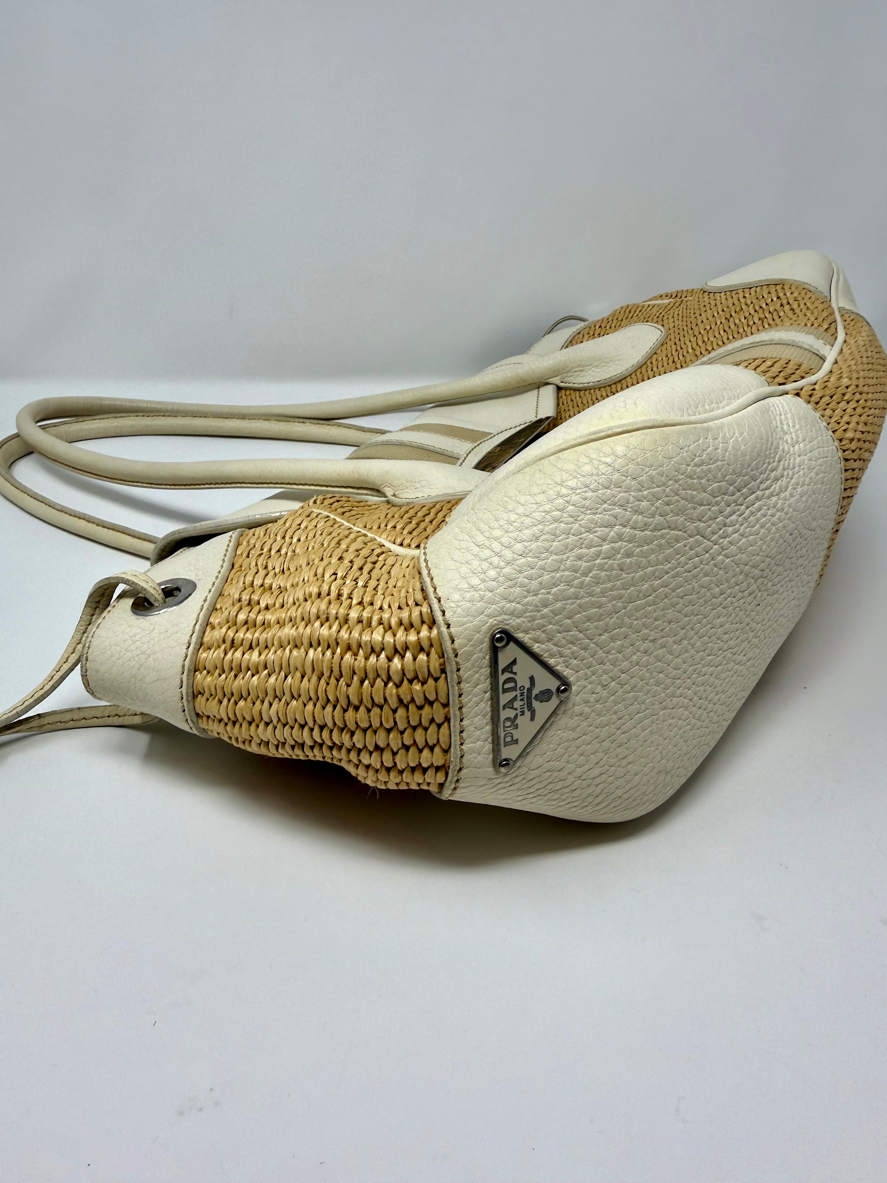 Prada Lucertola-Trimmed Paglia Shoulder Bag | Raffia & Leather | 2005
