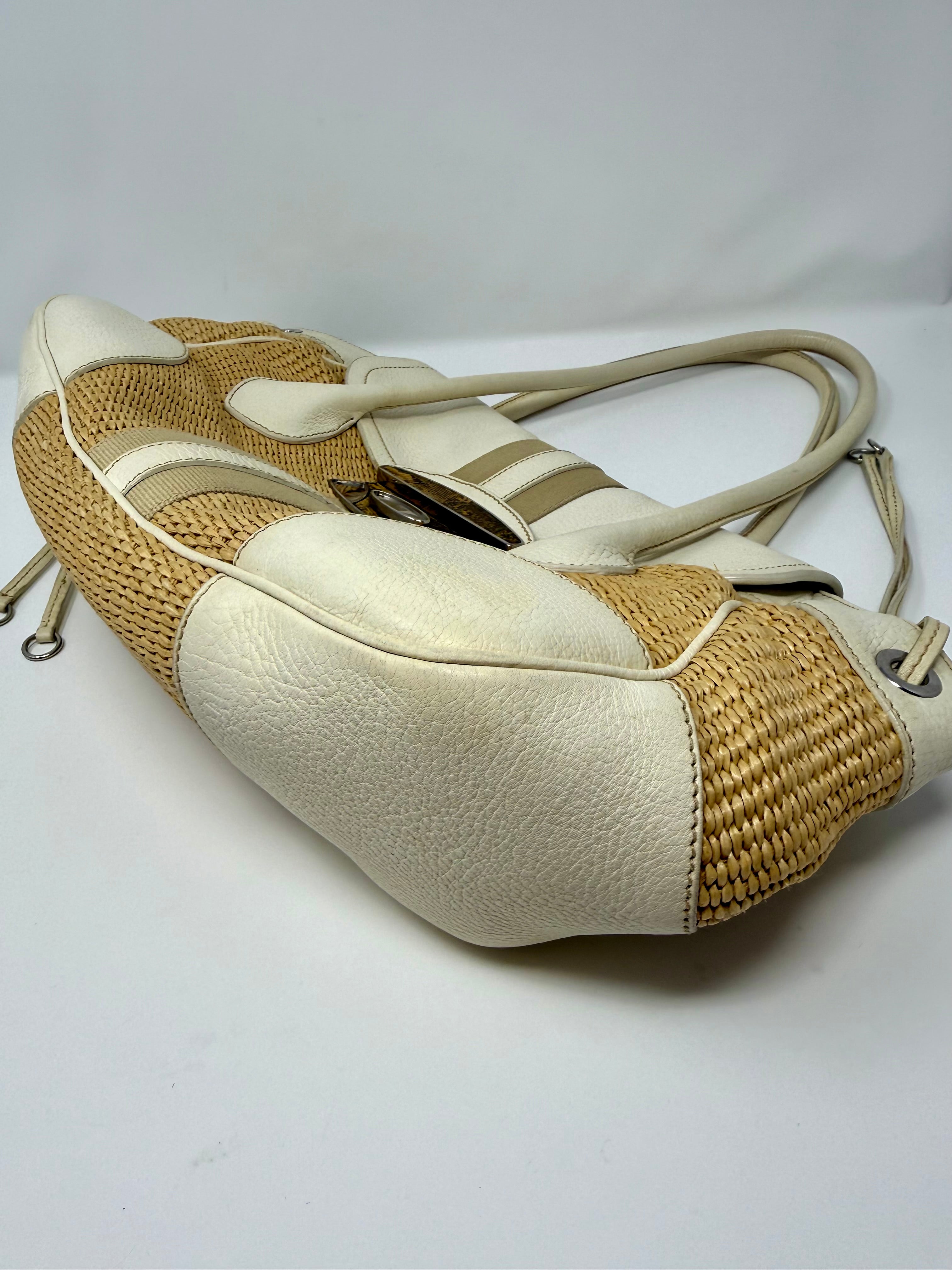 Prada Lucertola-Trimmed Paglia Shoulder Bag | Raffia & Leather | 2005