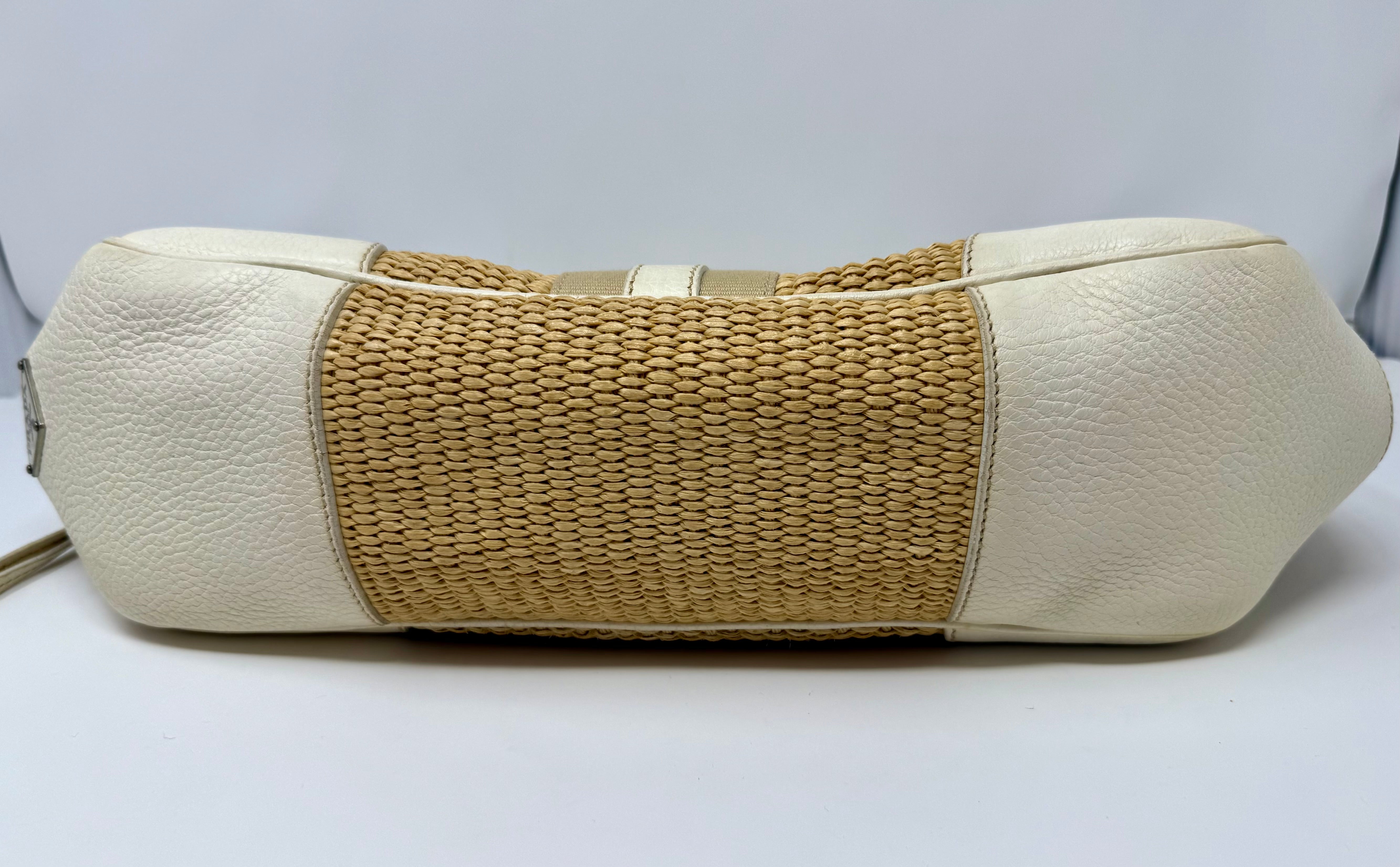 Prada Lucertola-Trimmed Paglia Shoulder Bag | Raffia & Leather | 2005