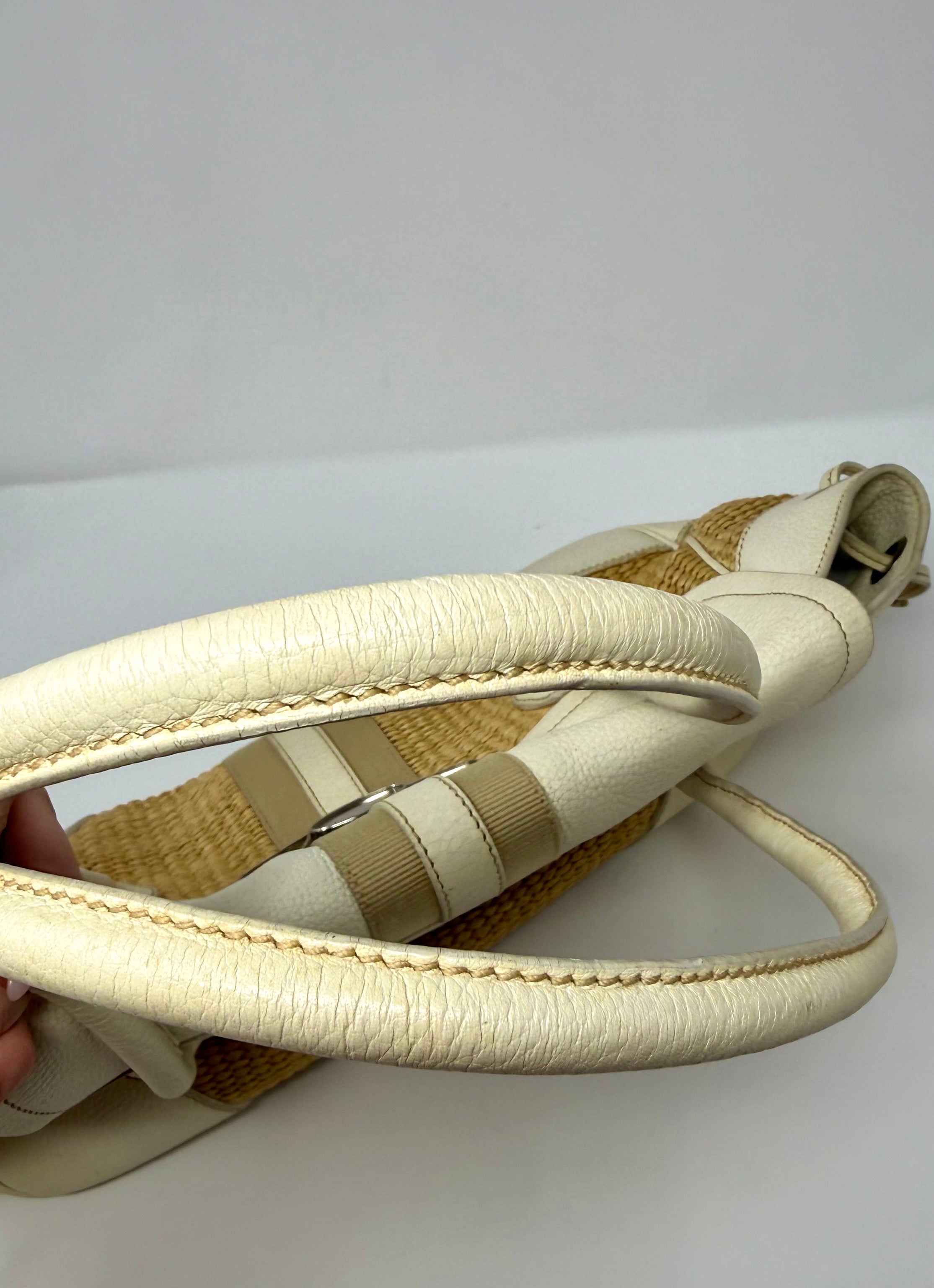 Prada Lucertola-Trimmed Paglia Shoulder Bag | Raffia & Leather | 2005