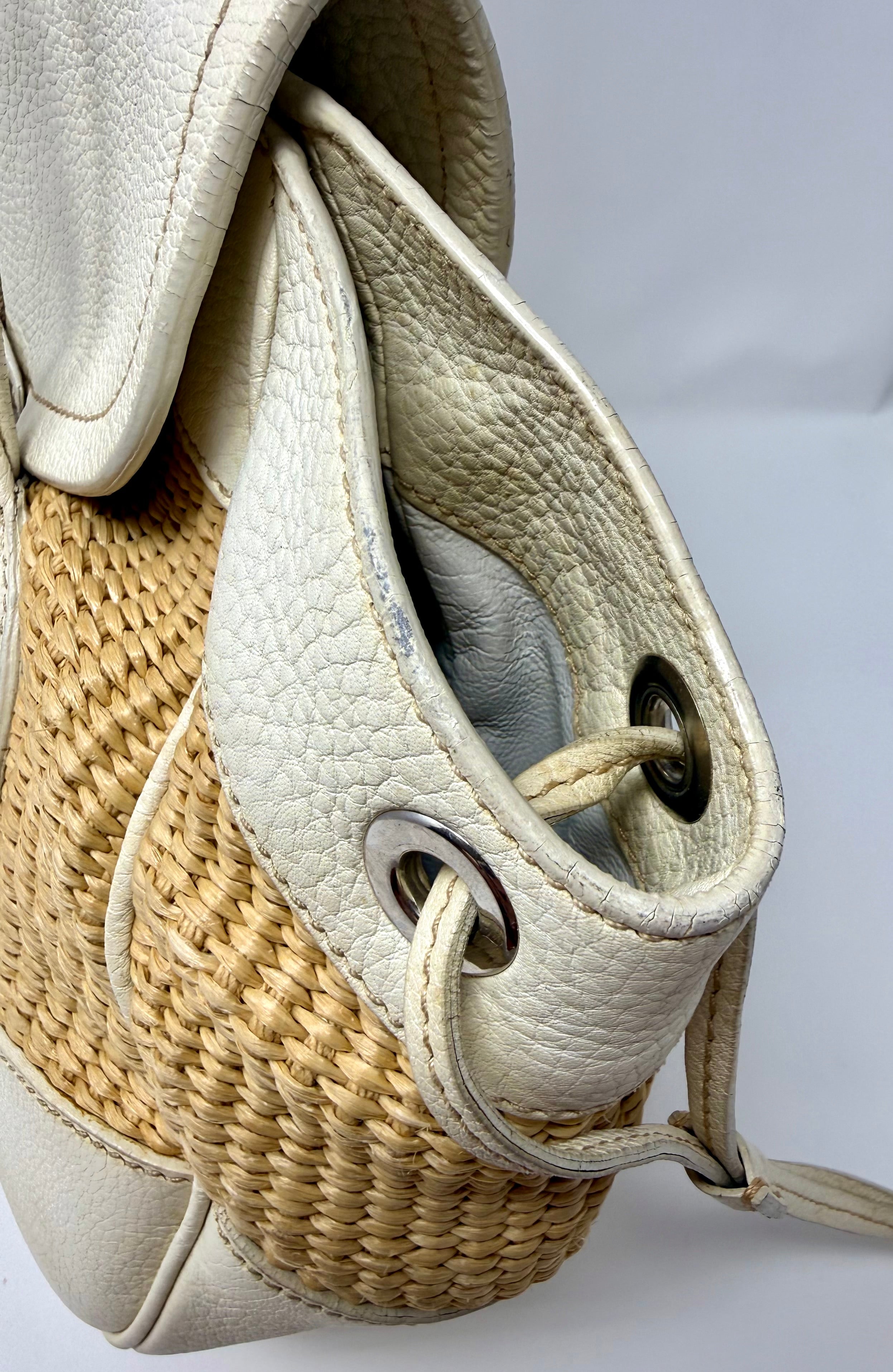 Prada Lucertola-Trimmed Paglia Shoulder Bag | Raffia & Leather | 2005