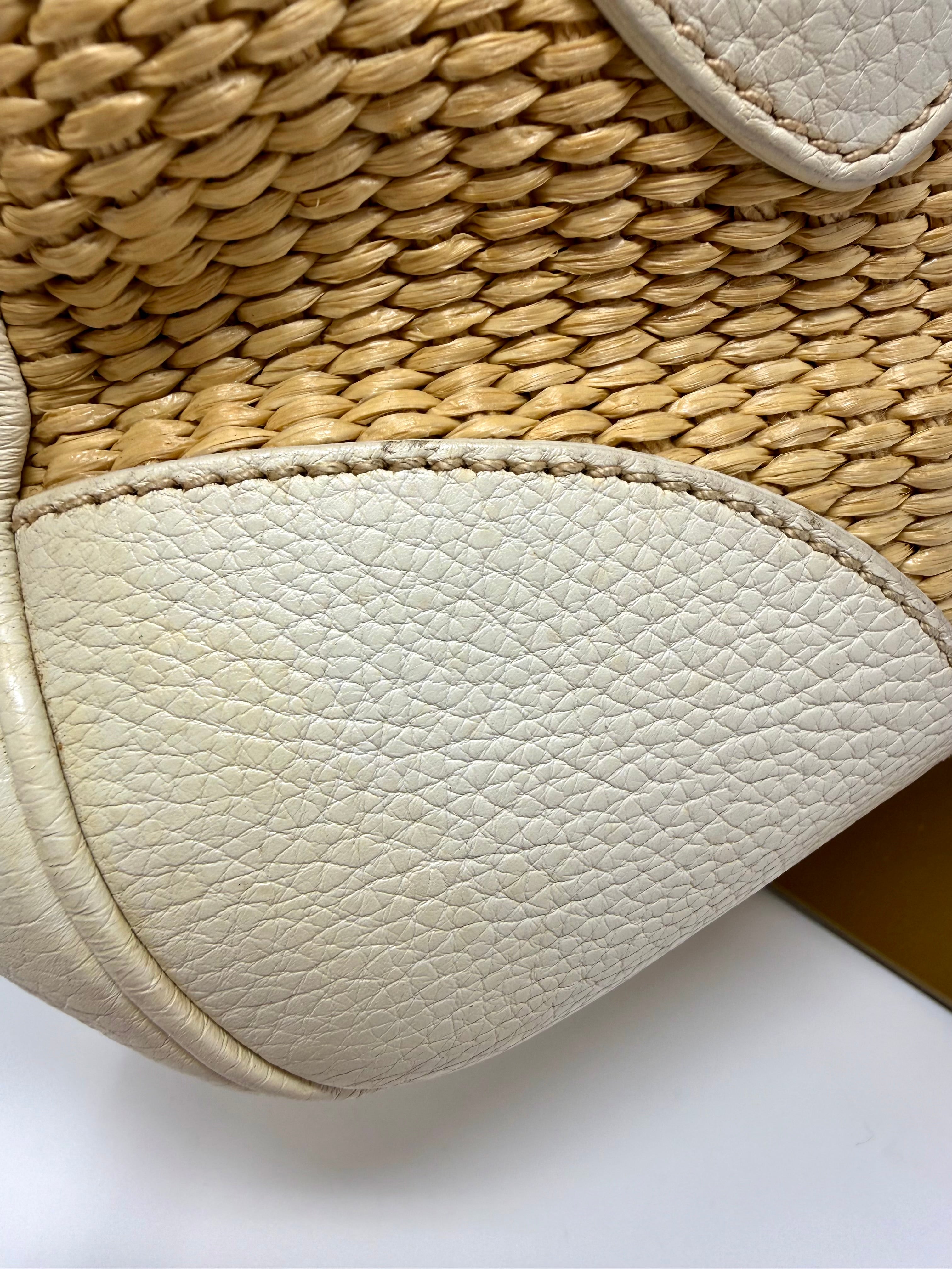 Prada Lucertola-Trimmed Paglia Shoulder Bag | Raffia & Leather | 2005