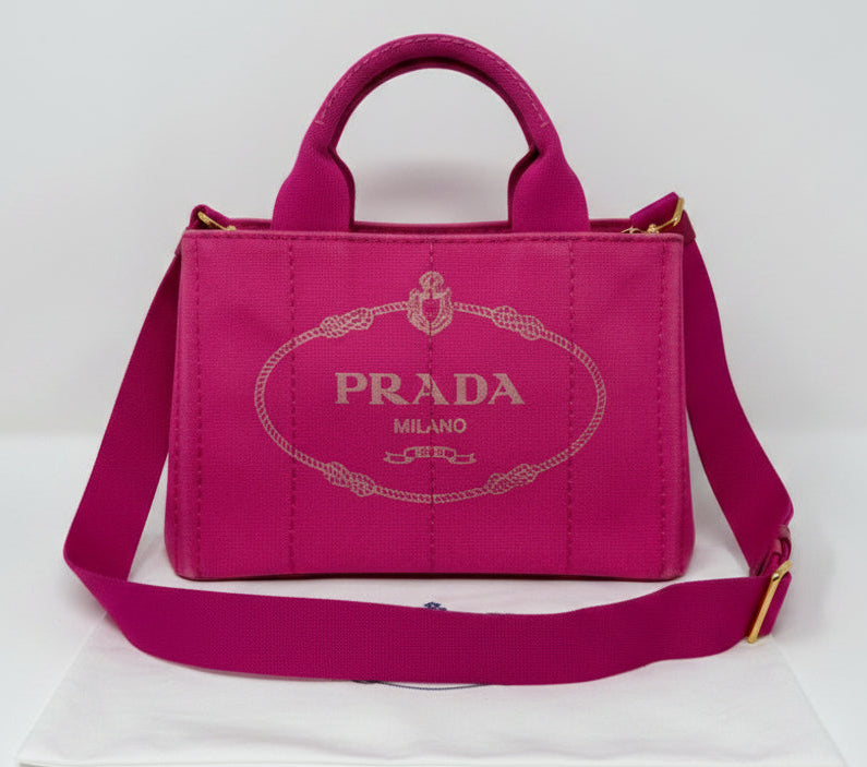 Prada Small Canapa Canvas Tote | Pink 2-Way Bag