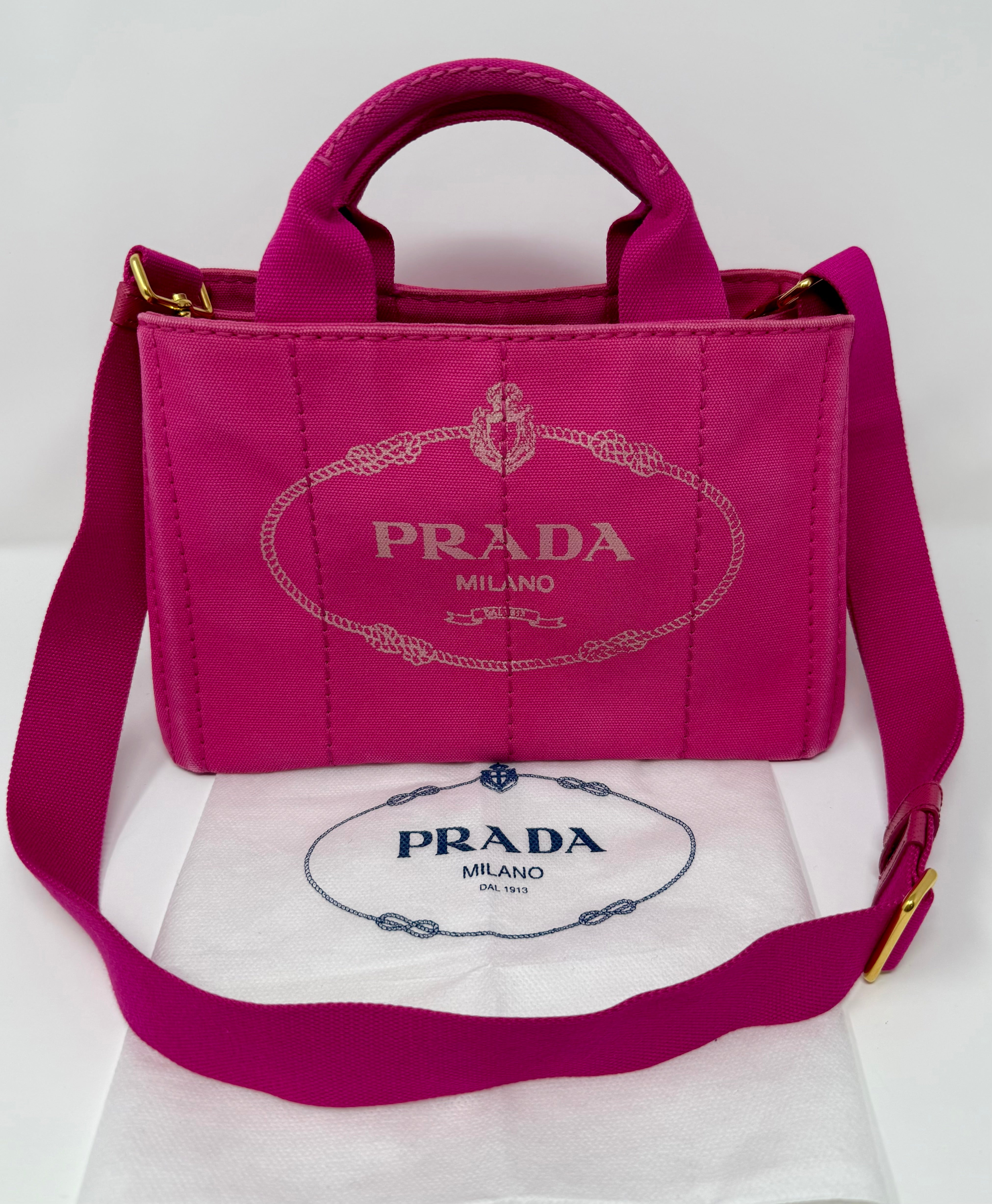 Prada Small Canapa Canvas Tote | Pink 2-Way Bag