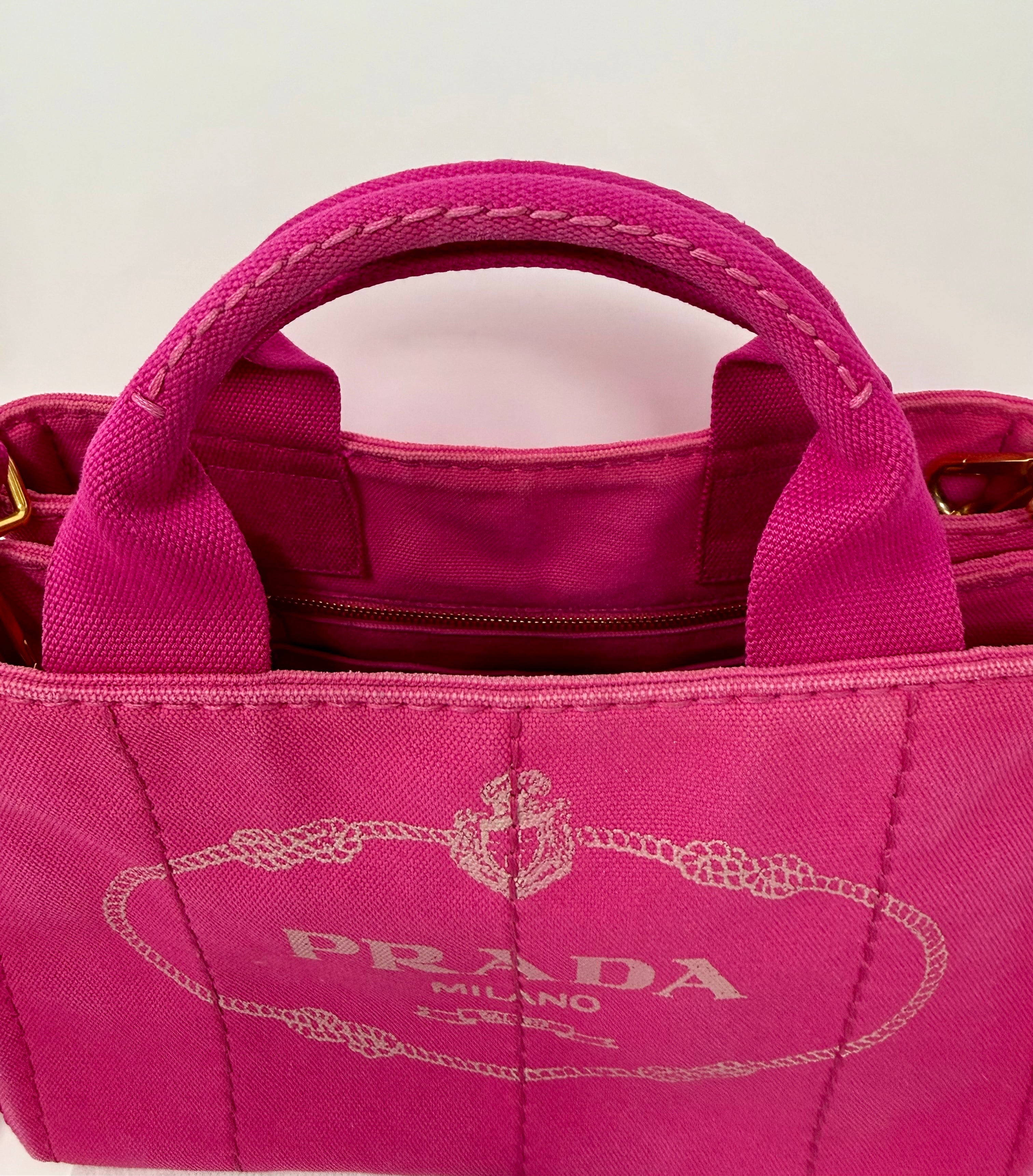 Prada Small Canapa Canvas Tote | Pink 2-Way Bag