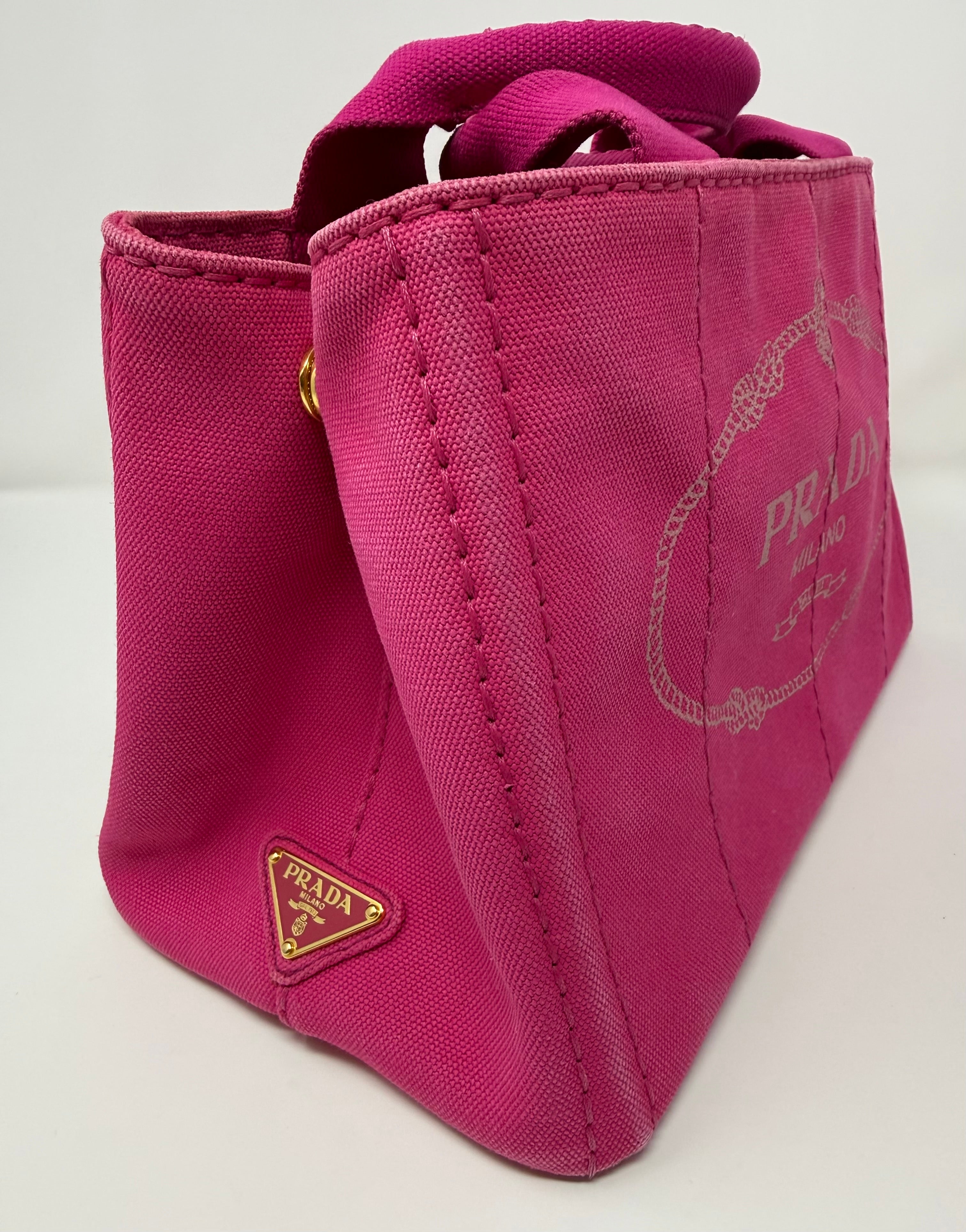 Prada Small Canapa Canvas Tote | Pink 2-Way Bag