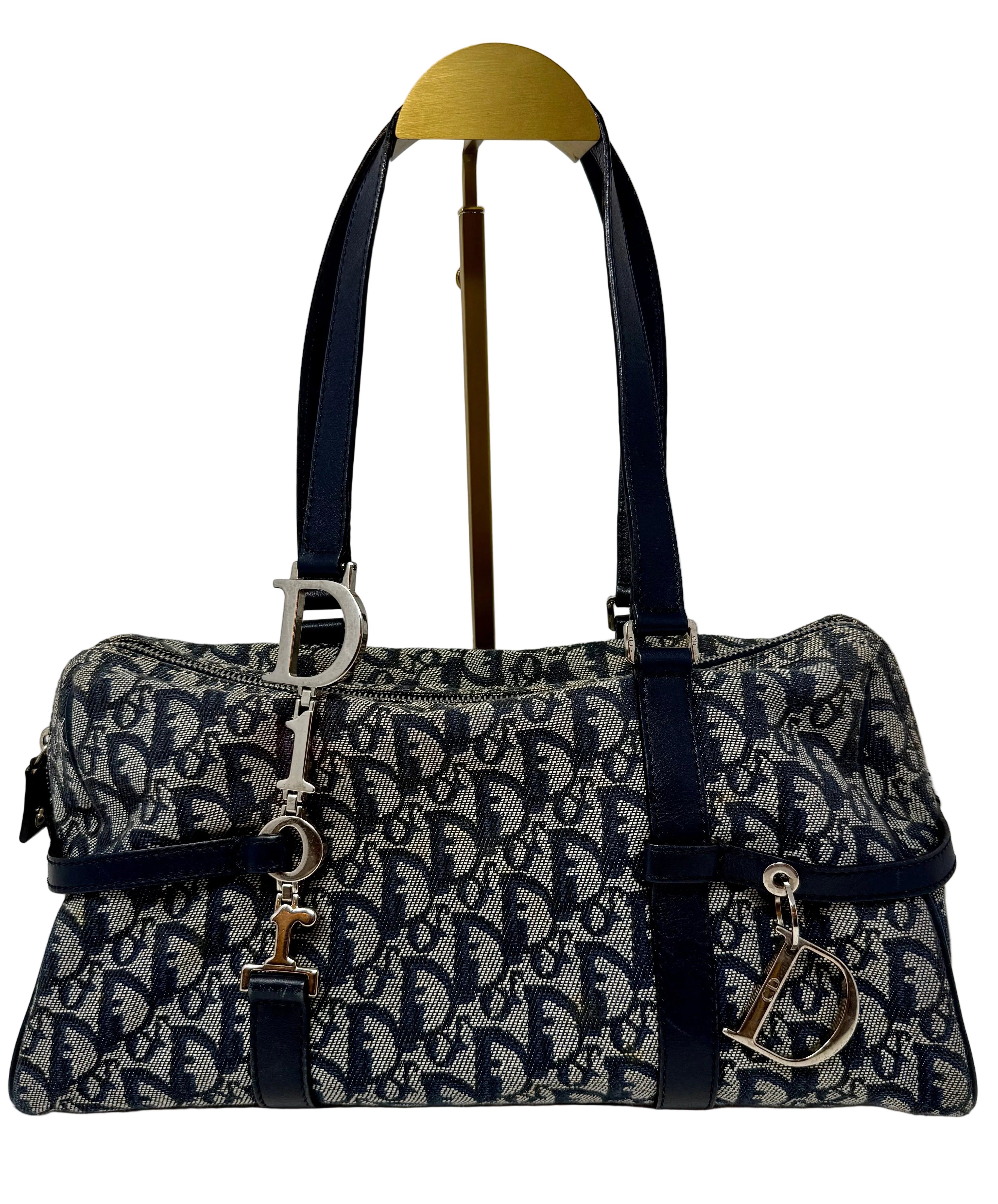 Christian Dior Diorissimo Charms Shoulder Boston Bag| Blue Trotter Canvas| Vintage 2004