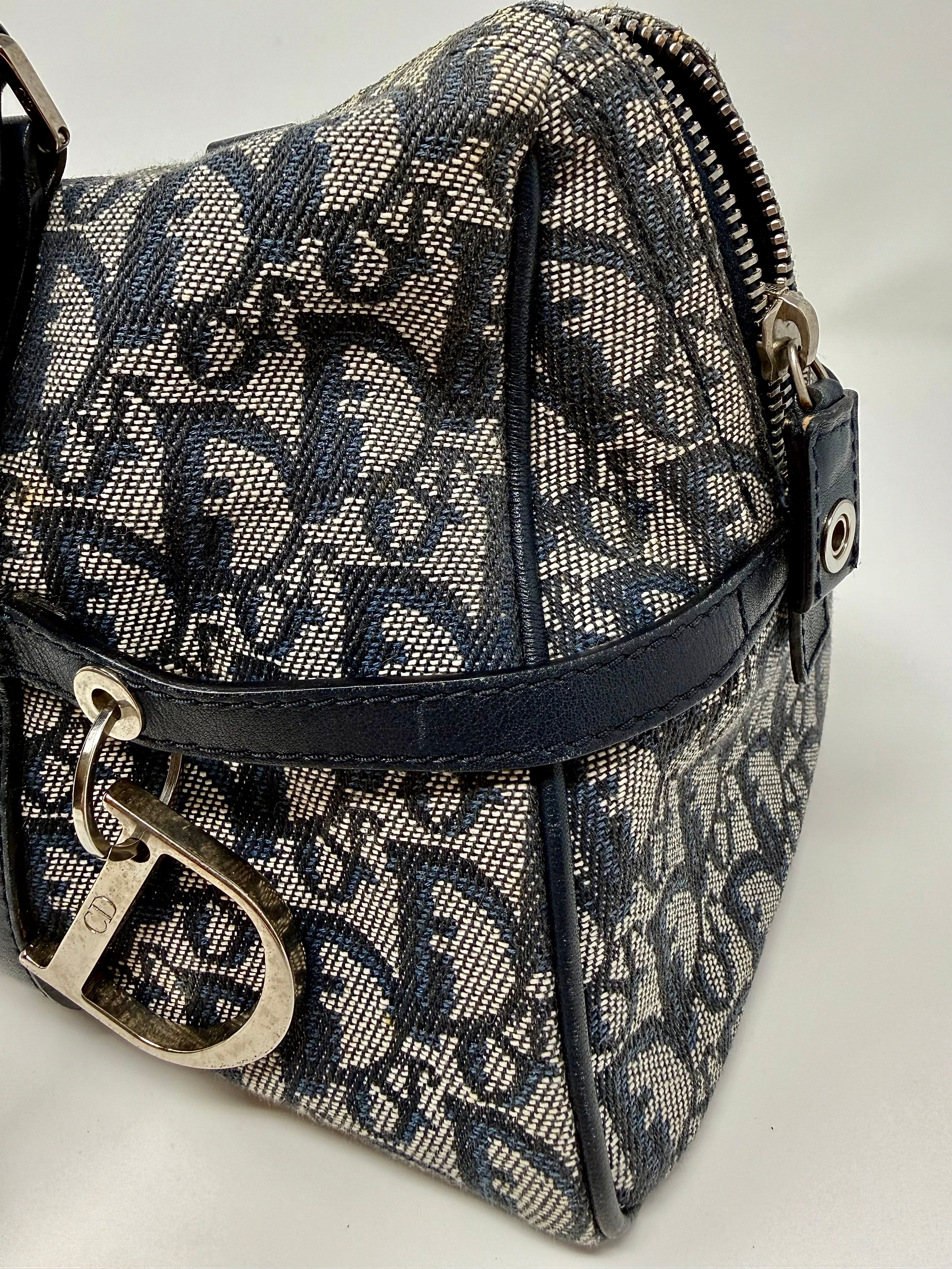 Christian Dior Diorissimo Charms Shoulder Boston Bag| Blue Trotter Canvas| Vintage 2004