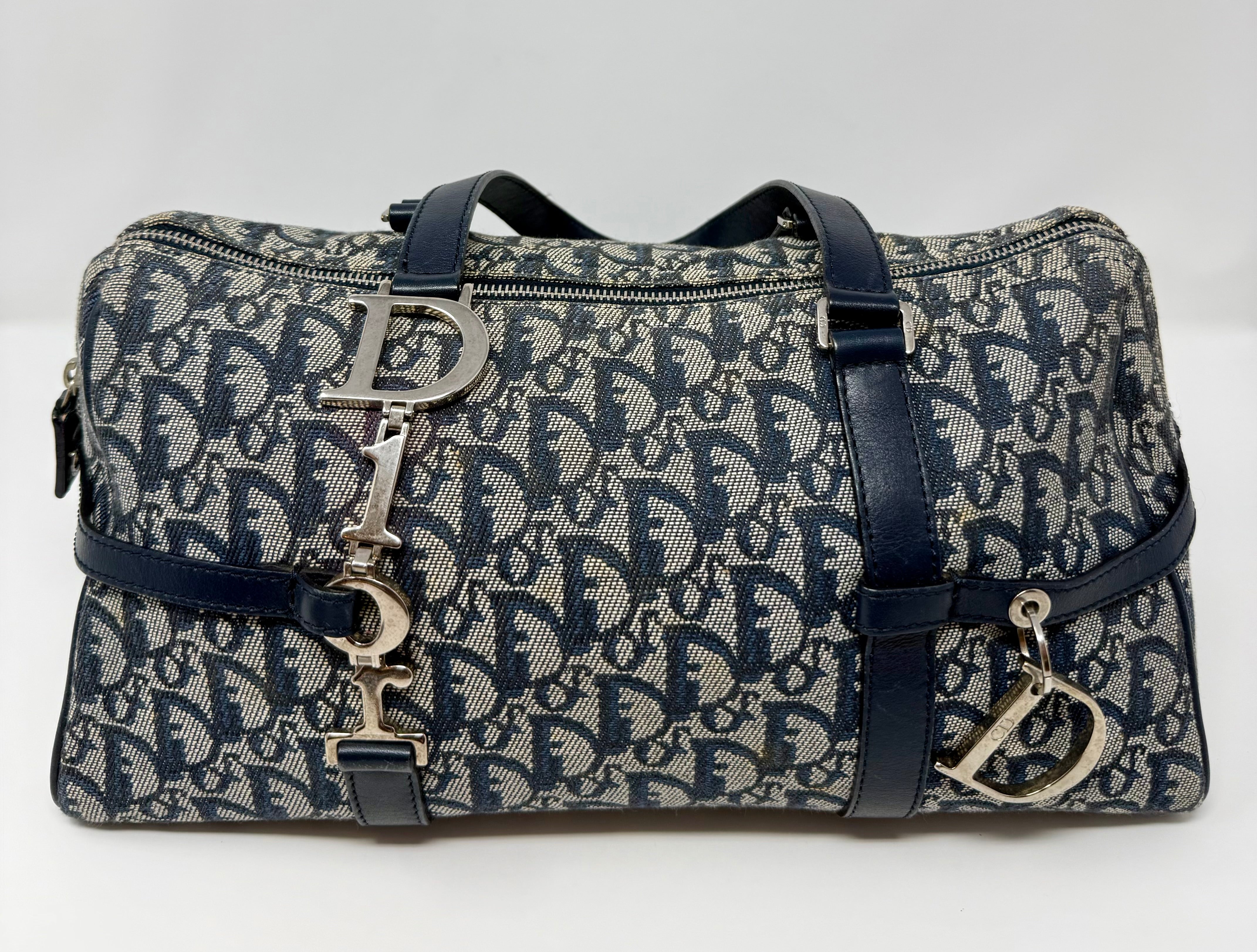 Christian Dior Diorissimo Charms Shoulder Boston Bag| Blue Trotter Canvas| Vintage 2004