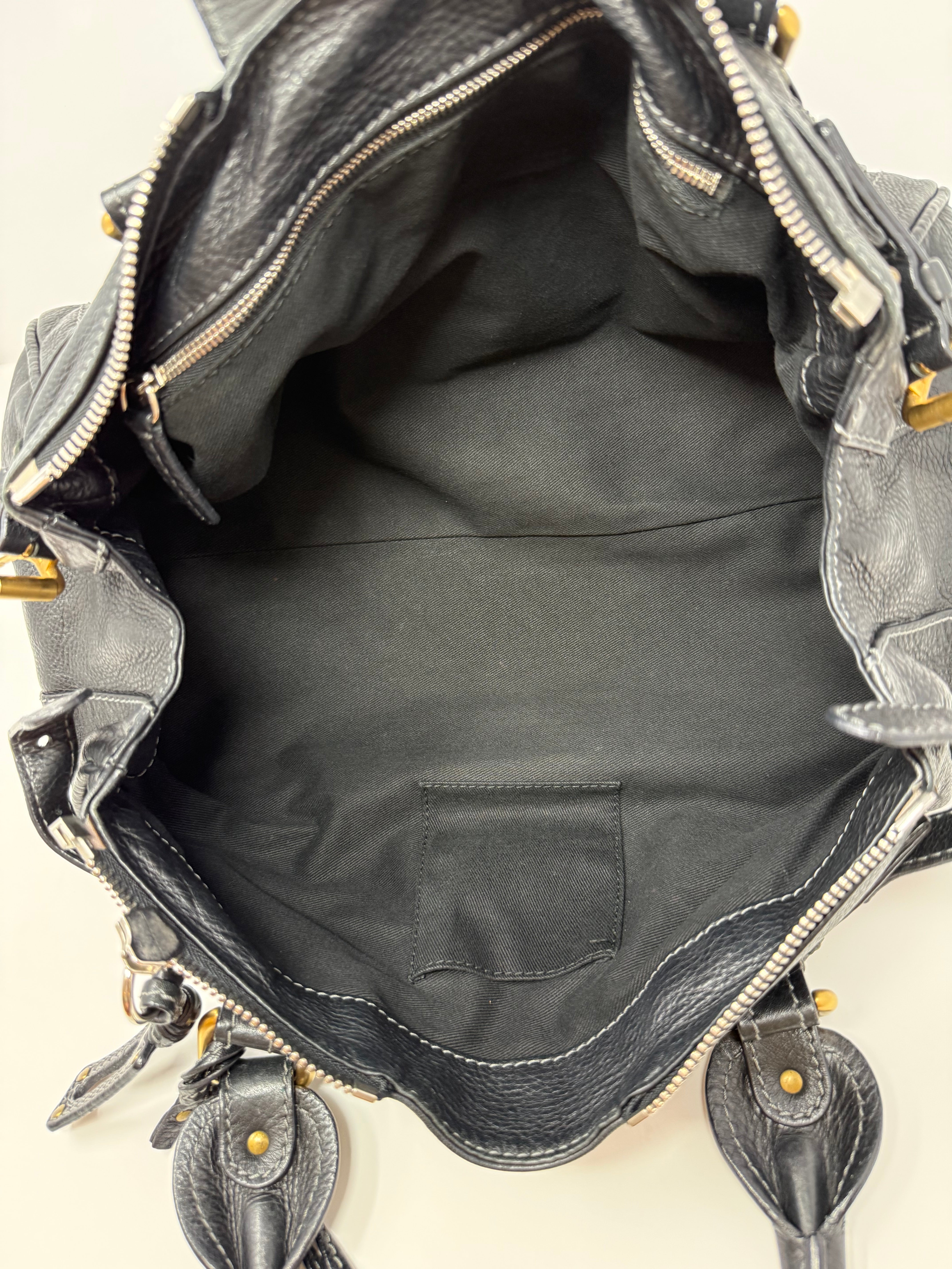 Chloé Paddington Medium Satchel – Black Grained Leather, Vintage (2000s)