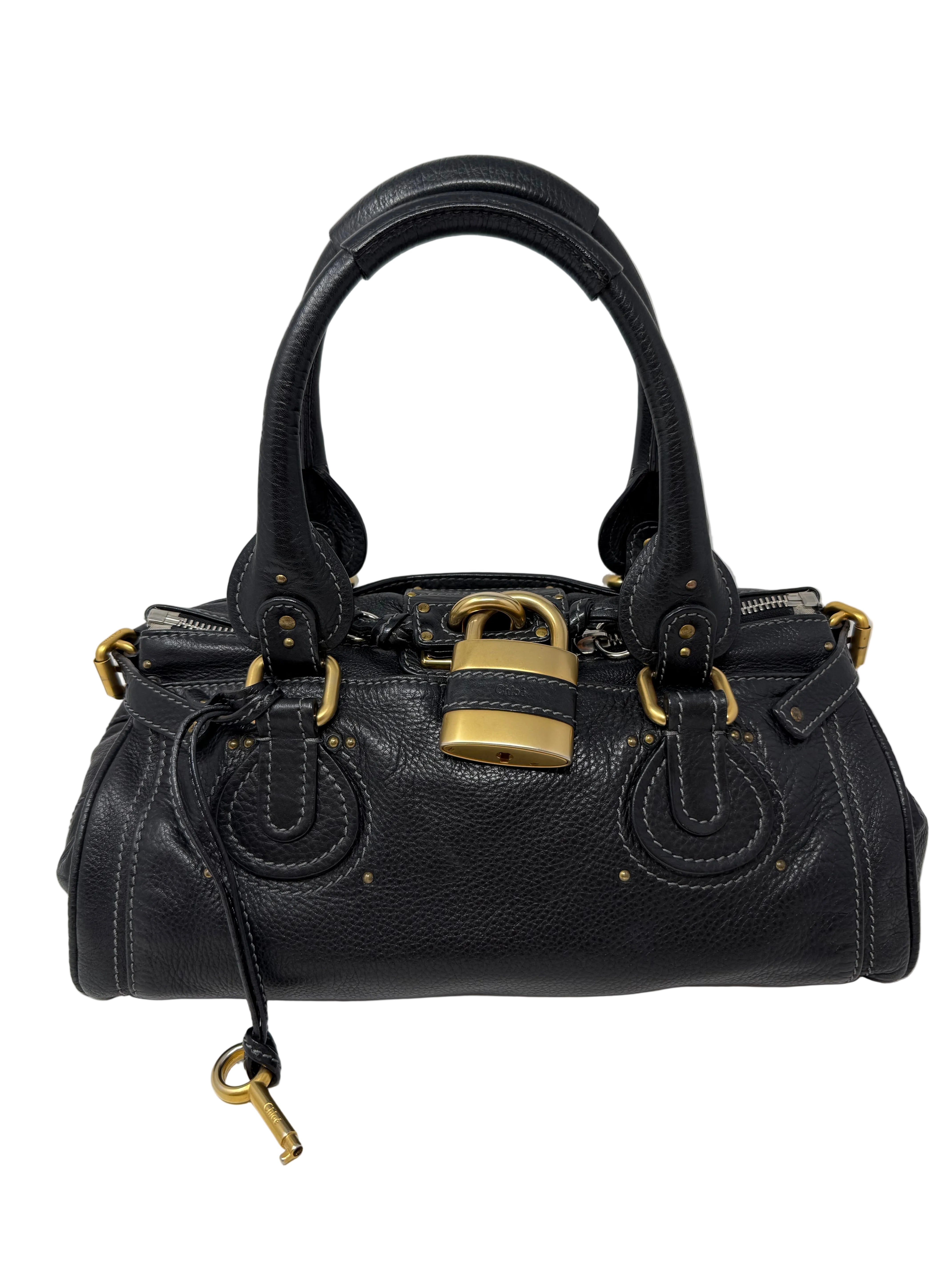 Chloé Paddington Medium Satchel – Black Grained Leather, Vintage (2000s)