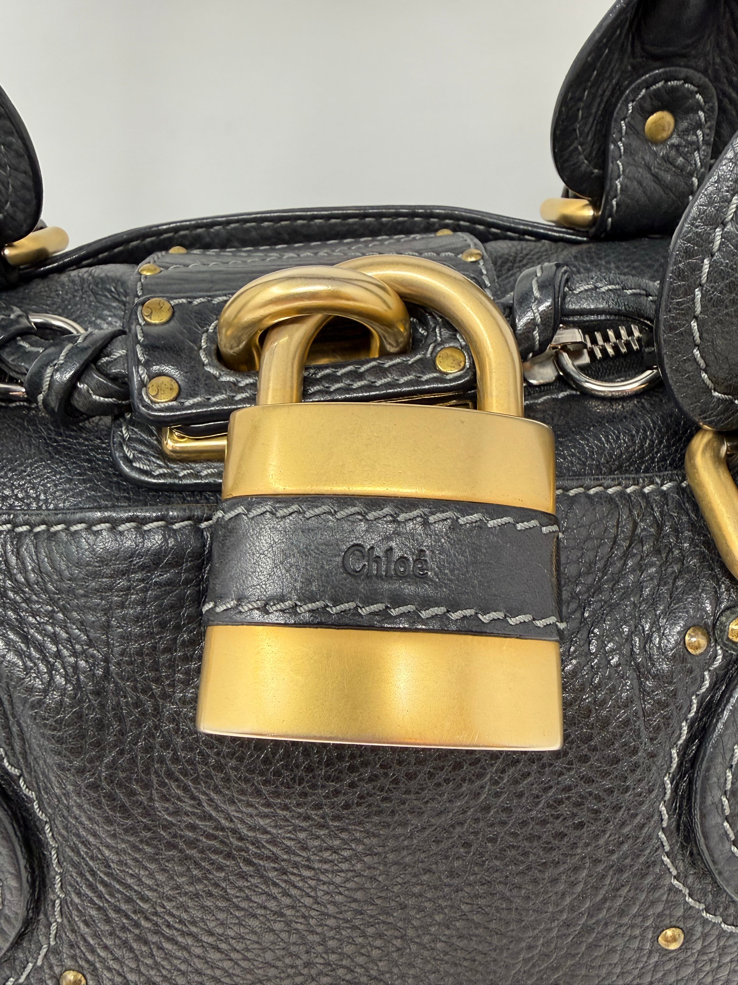 Chloé Paddington Medium Satchel – Black Grained Leather, Vintage (2000s)