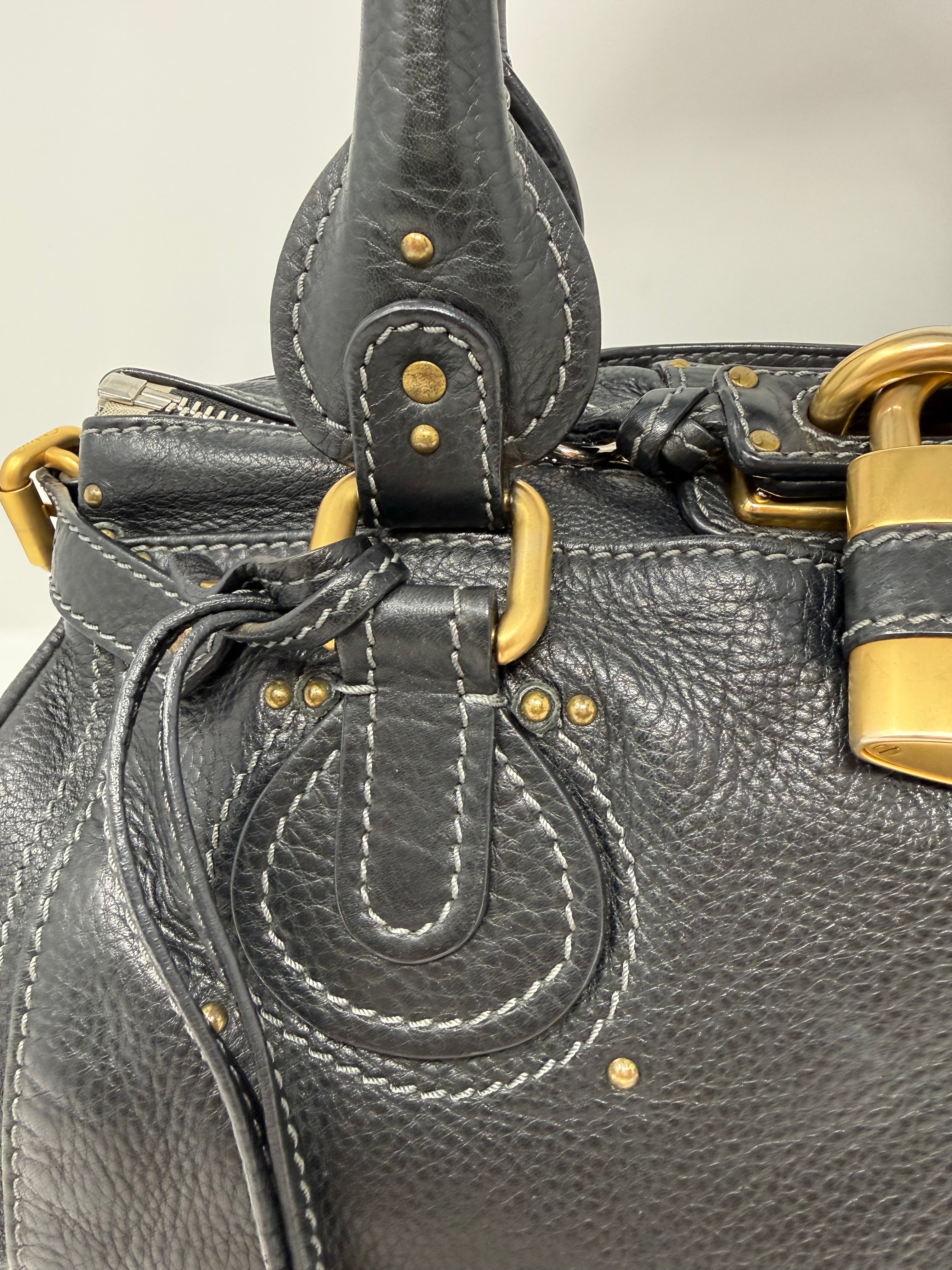 Chloé Paddington Medium Satchel – Black Grained Leather, Vintage (2000s)