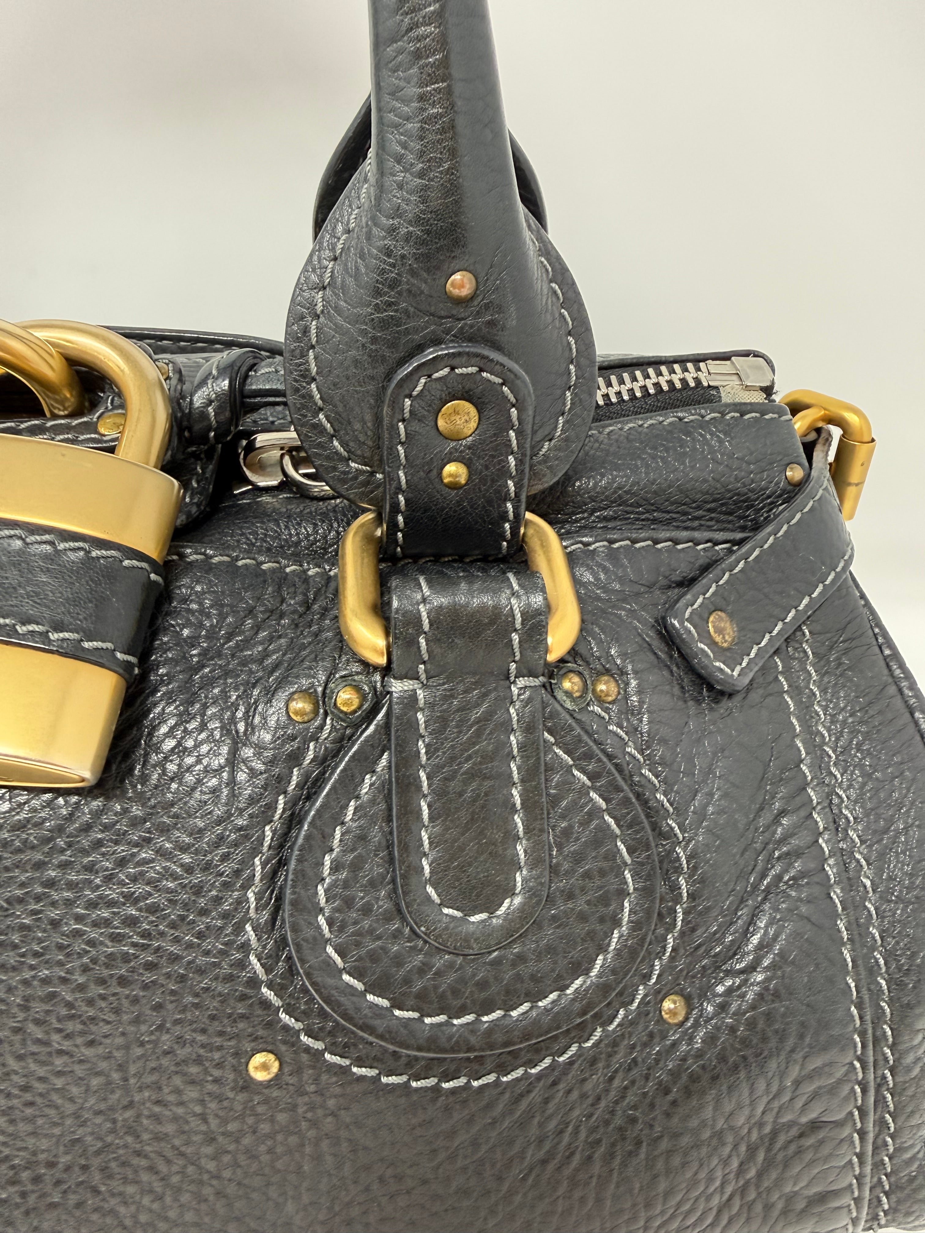Chloé Paddington Medium Satchel – Black Grained Leather, Vintage (2000s)