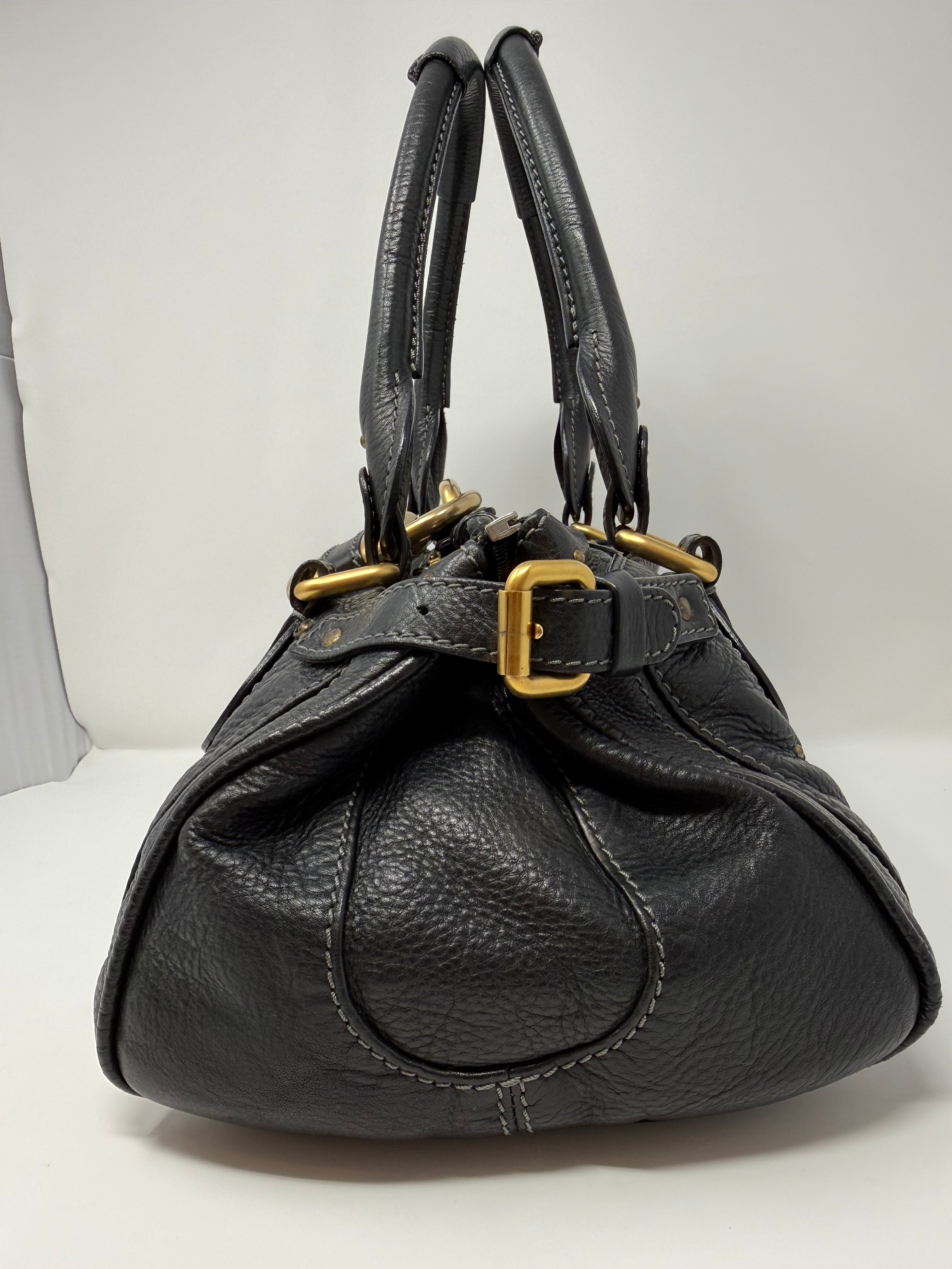 Chloé Paddington Medium Satchel – Black Grained Leather, Vintage (2000s)