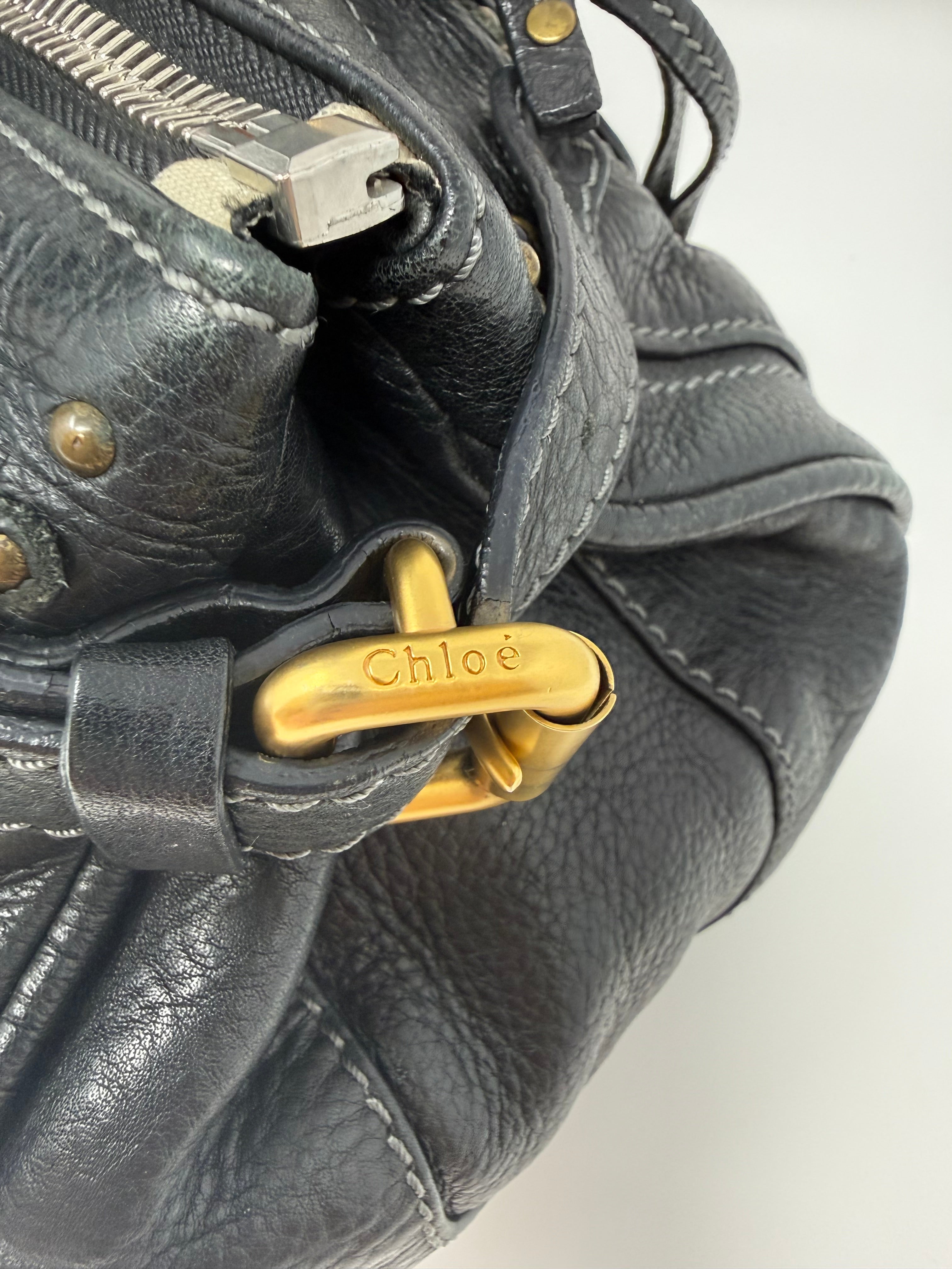 Chloé Paddington Medium Satchel – Black Grained Leather, Vintage (2000s)
