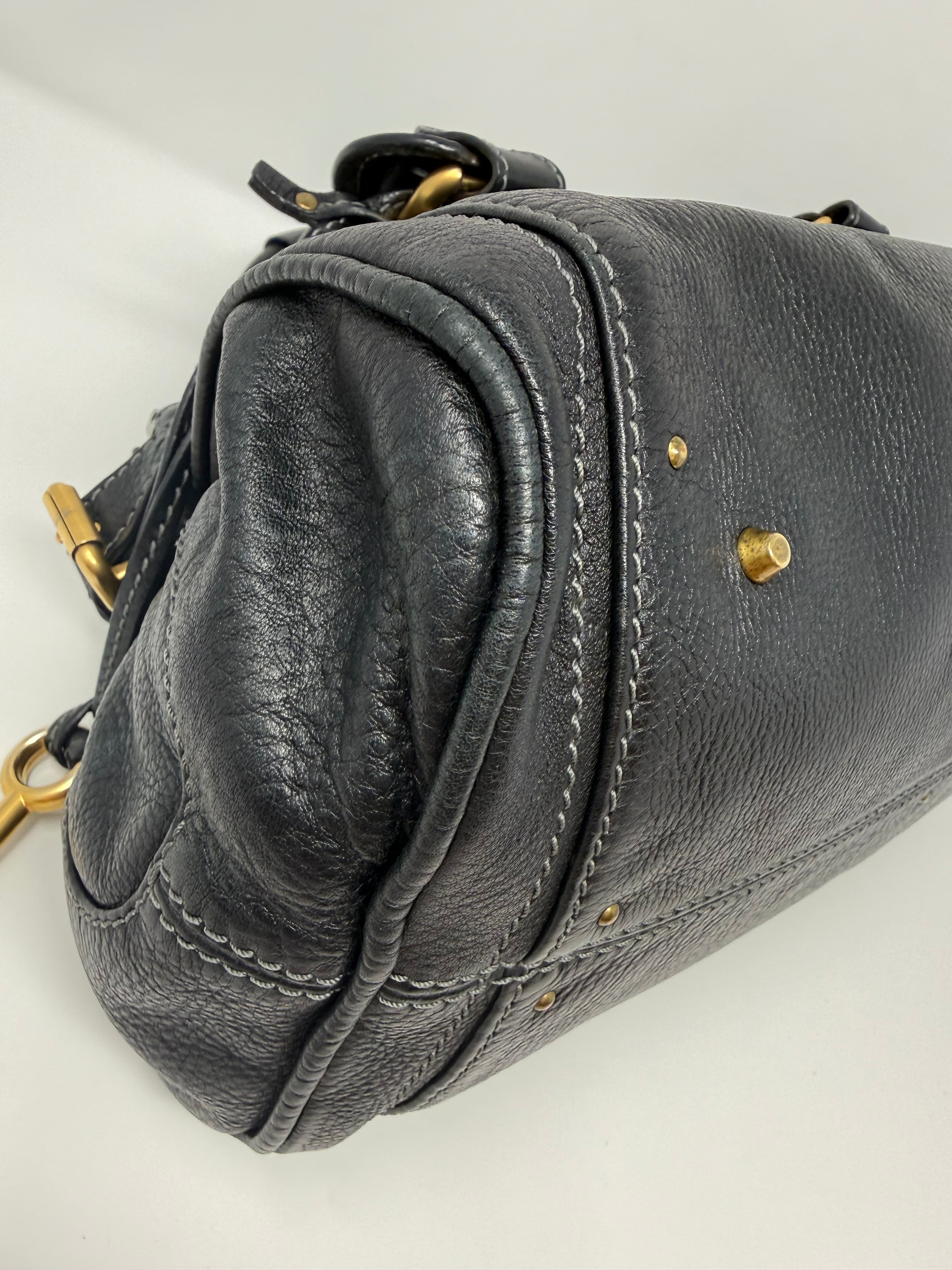 Chloé Paddington Medium Satchel – Black Grained Leather, Vintage (2000s)
